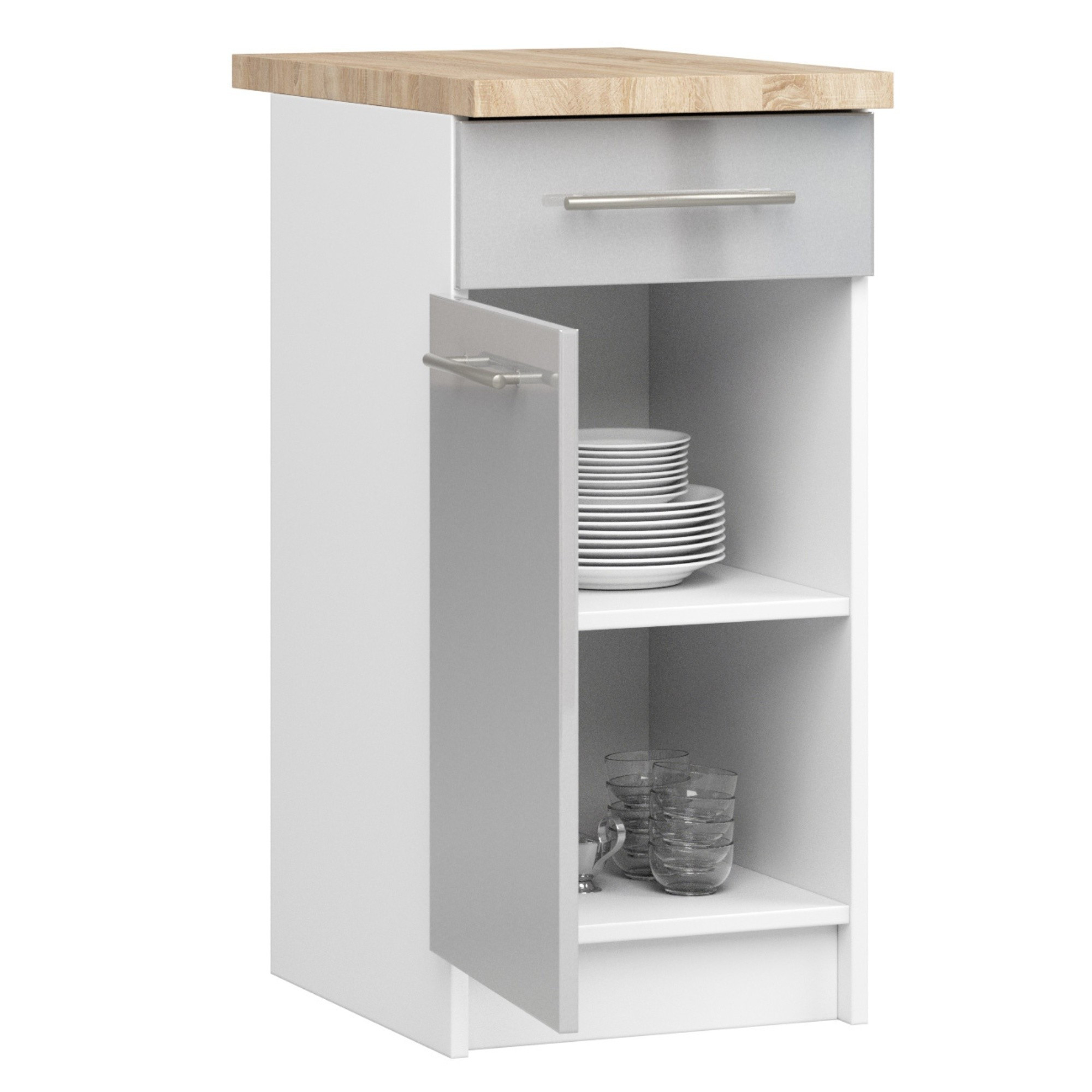 Spodní kuchyňská skříňka s deskou OLIWIA S40 SZ1 bílá / metalická, lesk