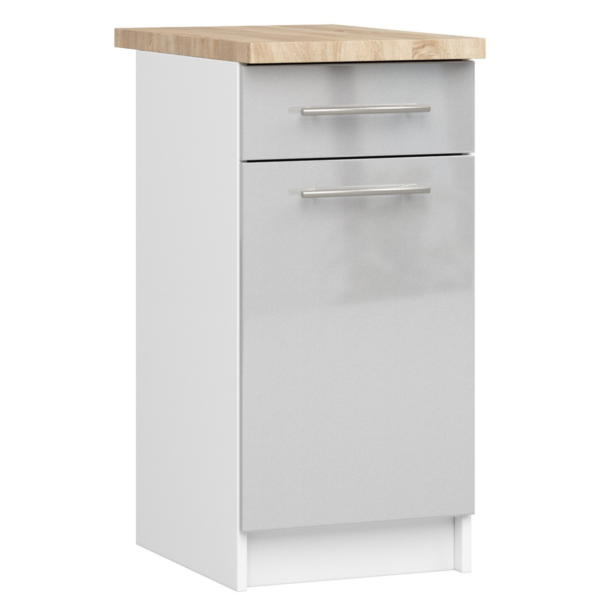 Spodní kuchyňská skříňka s deskou OLIWIA S40 SZ1 bílá / metalická, lesk