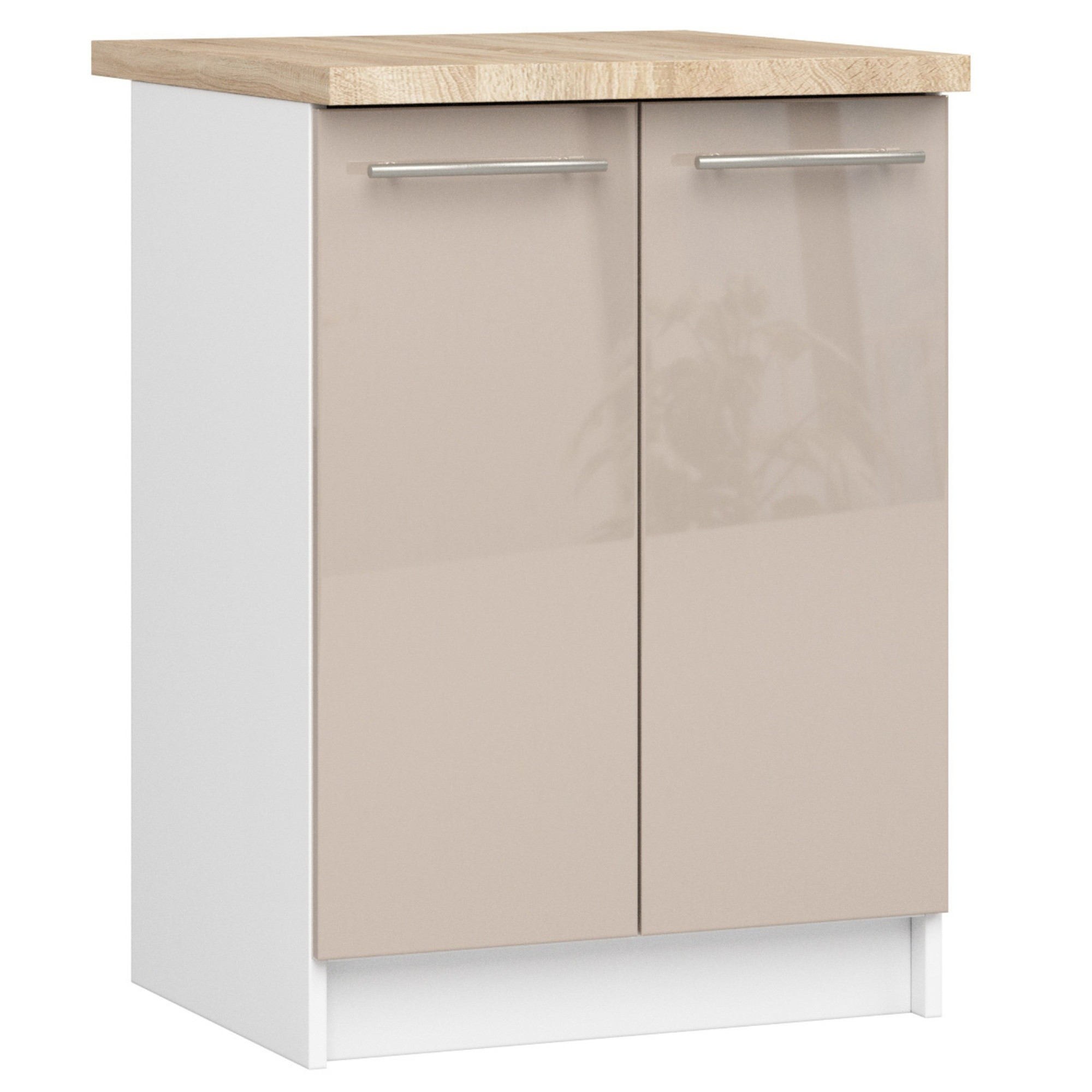 Spodní kuchyňská skříňka s deskou OLIWIA S60 2D bílá / cappuccino, lesk