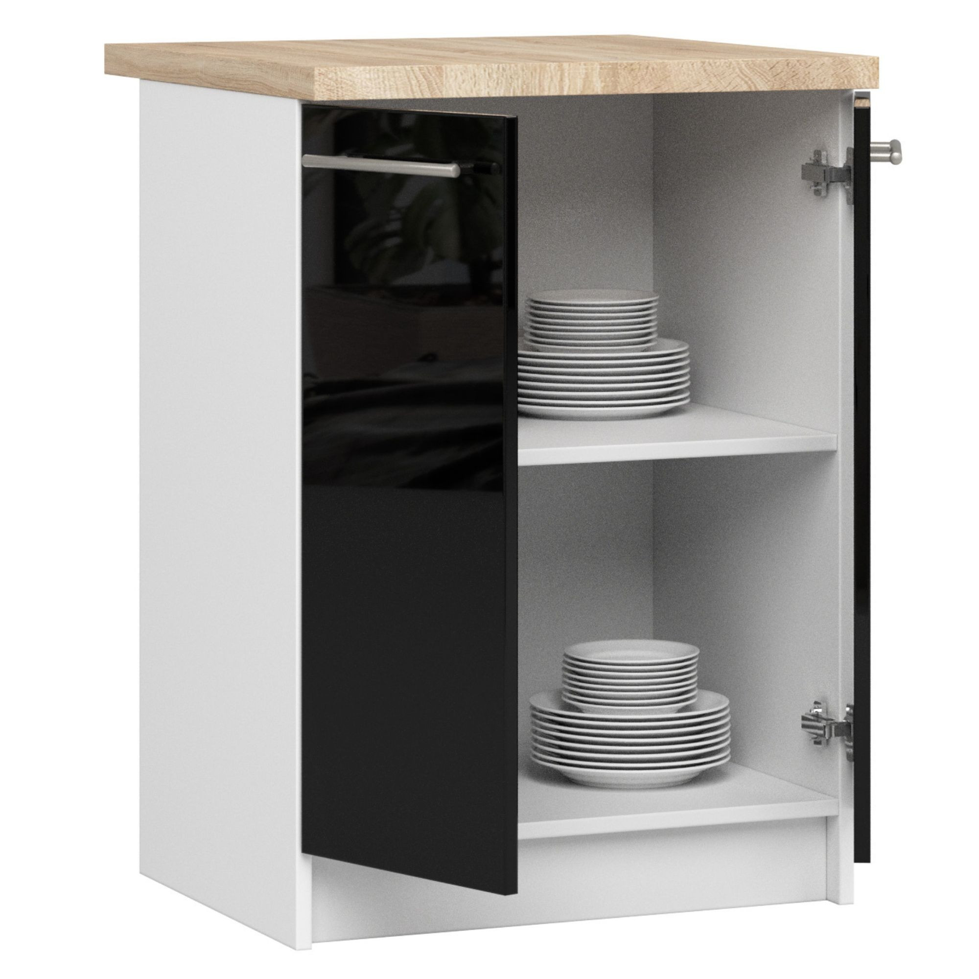 Spodní kuchyňská skříňka s deskou OLIWIA S60 2D bílá / černá, lesk