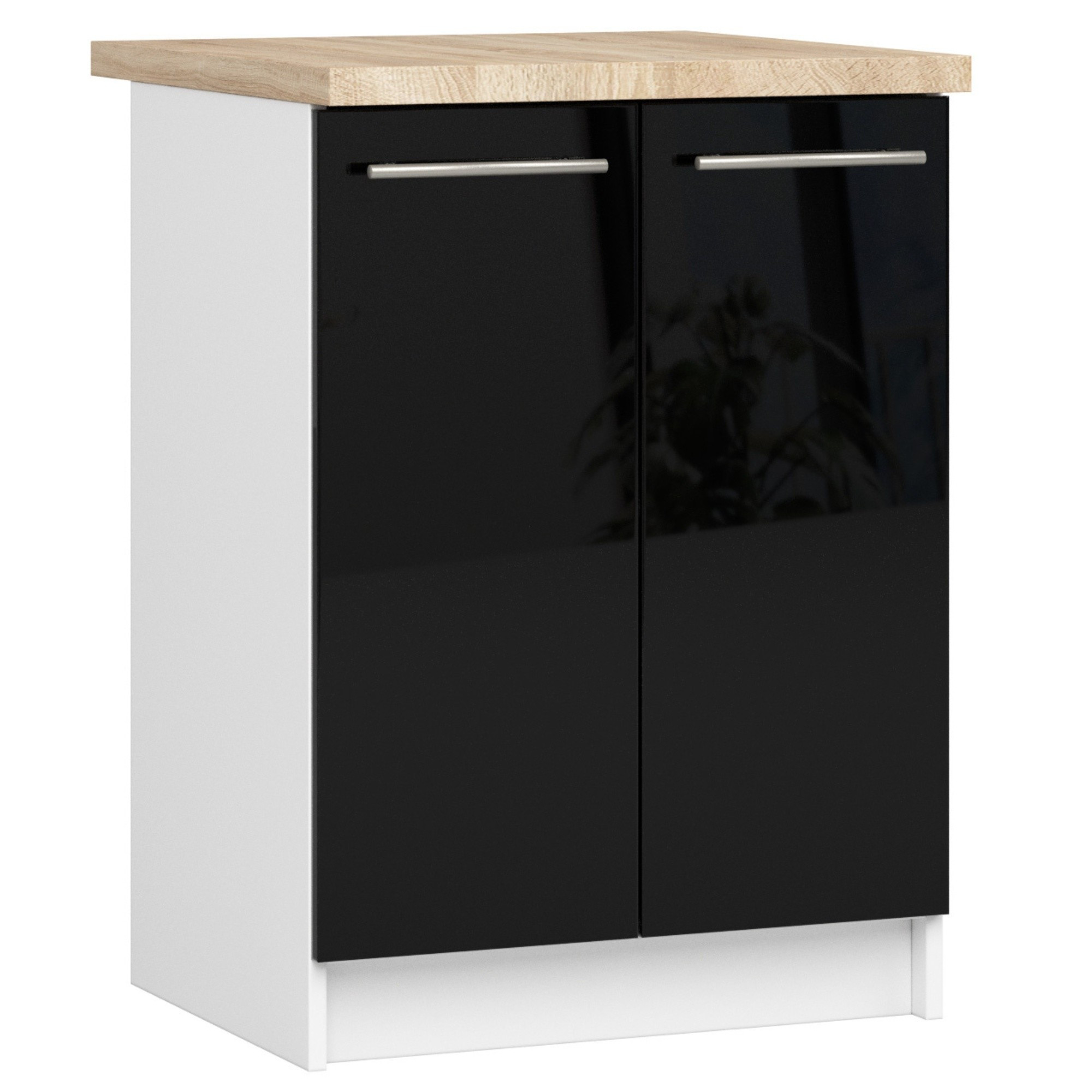 Spodní kuchyňská skříňka s deskou OLIWIA S60 2D bílá / černá, lesk