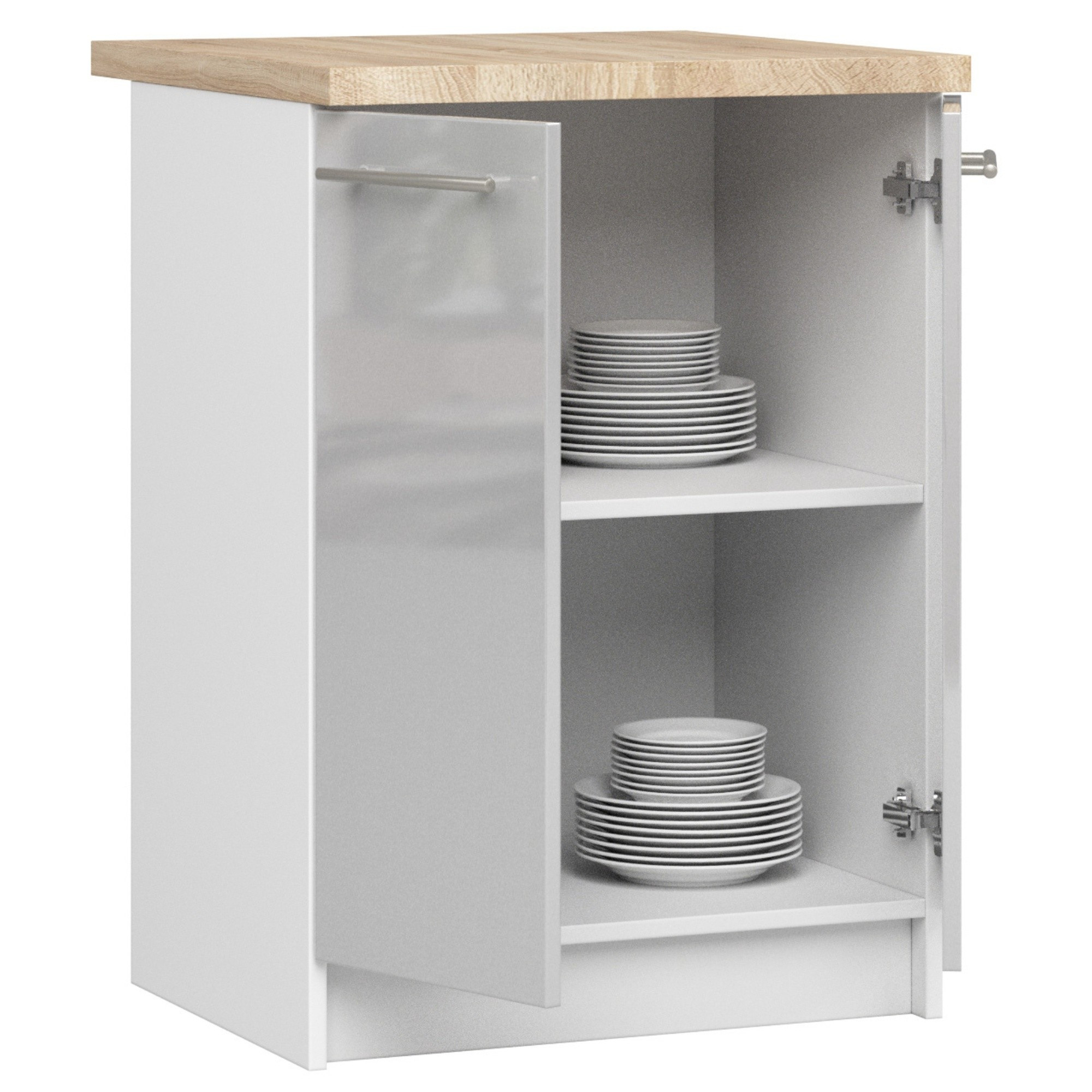 Spodní kuchyňská skříňka s deskou OLIWIA S60 2D bílá / metalická, lesk