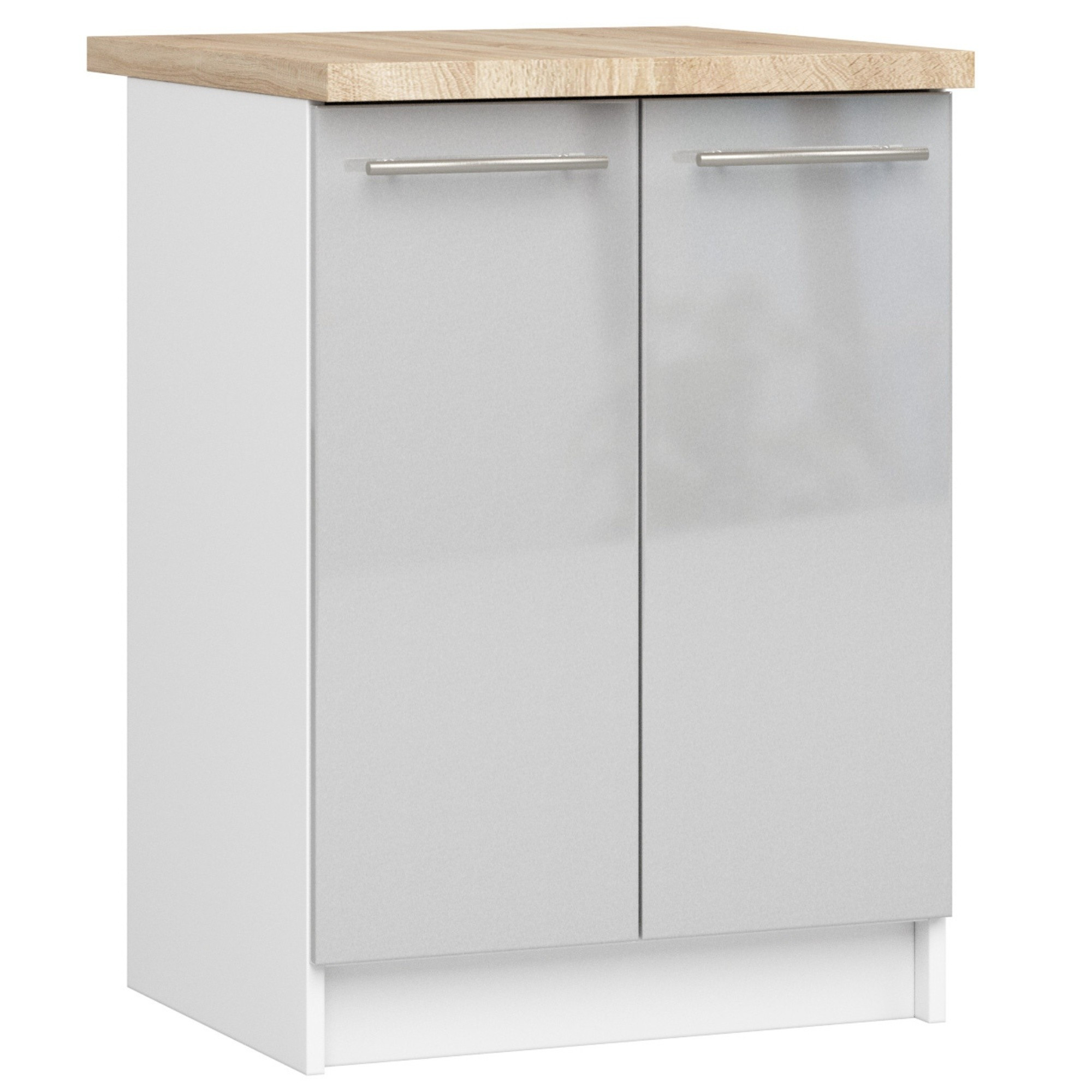 Spodní kuchyňská skříňka s deskou OLIWIA S60 2D bílá / metalická, lesk