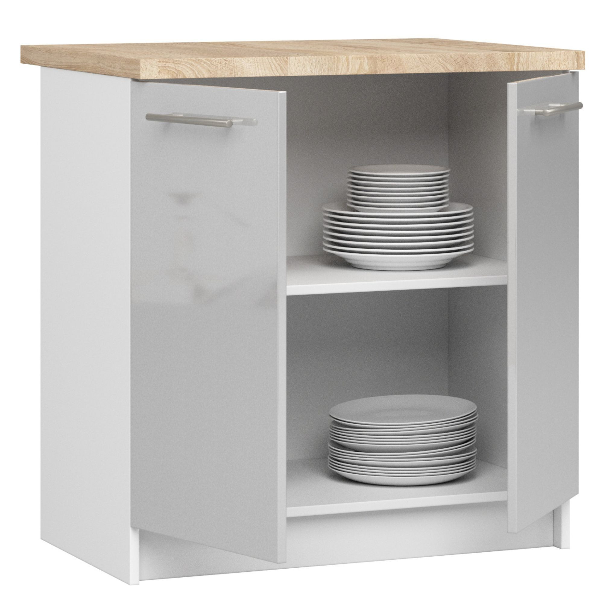 Spodní kuchyňská skříňka s deskou OLIWIA S80 bílá / metalická, lesk