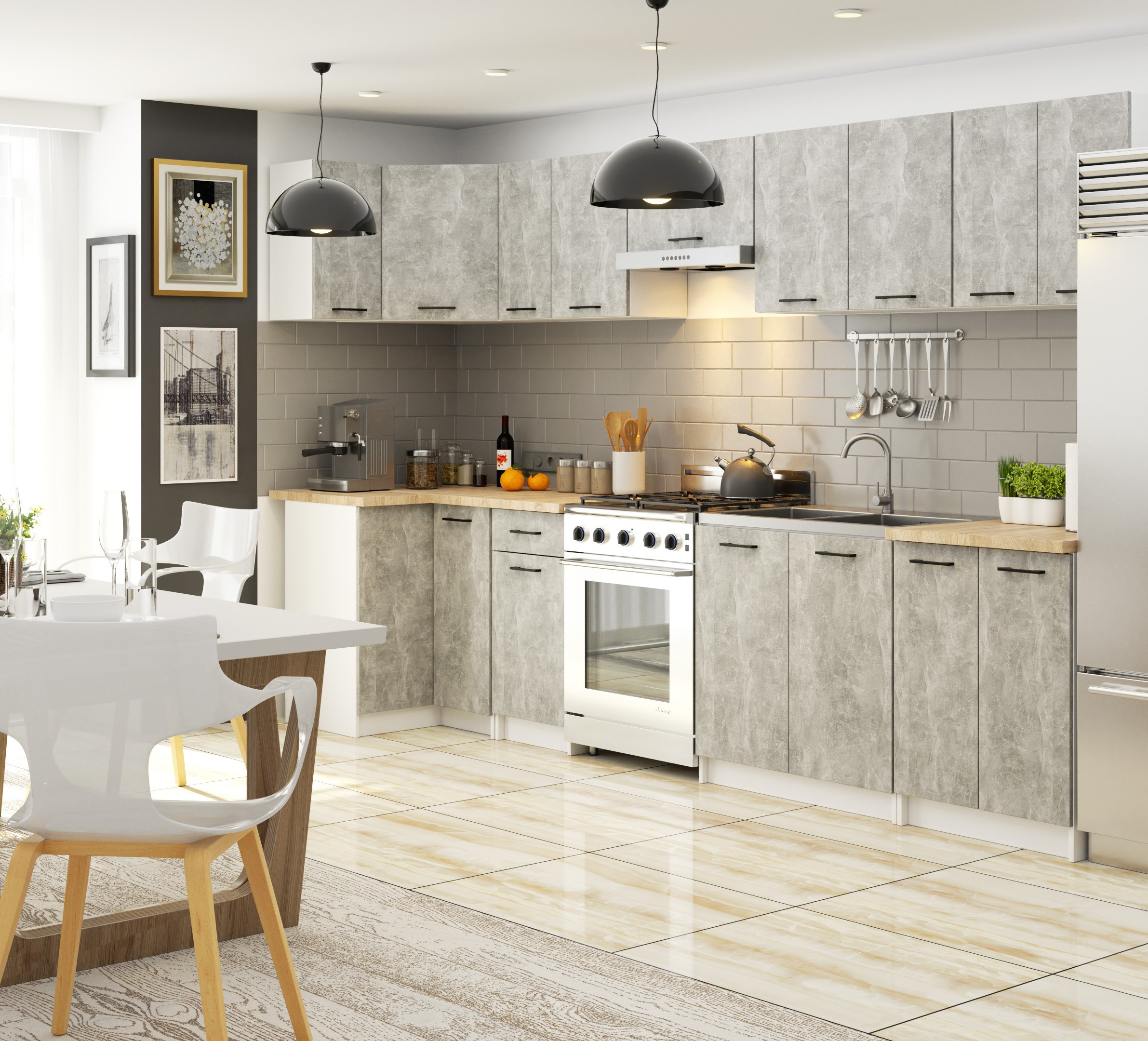 Horní kuchyňská skříňka OLIWIA W30 H580 bílá / beton