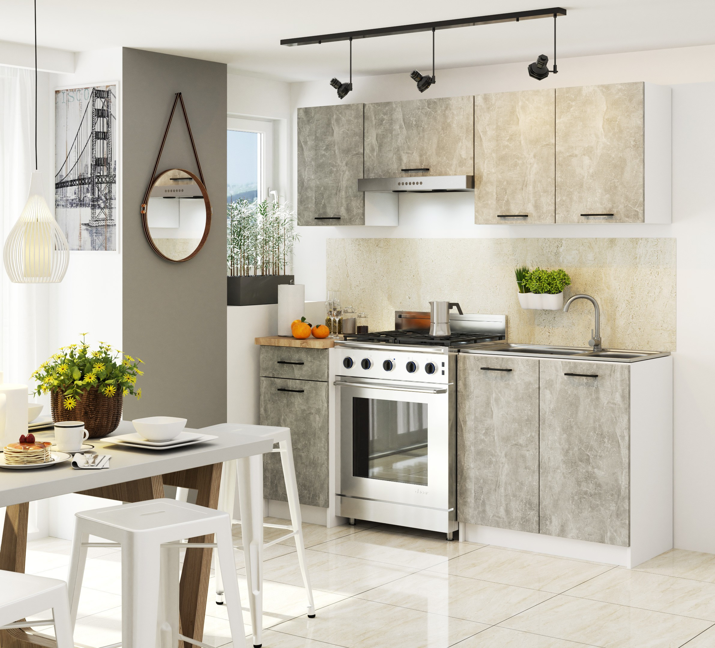 Horní kuchyňská skříňka OLIWIA W30 H580 bílá / beton