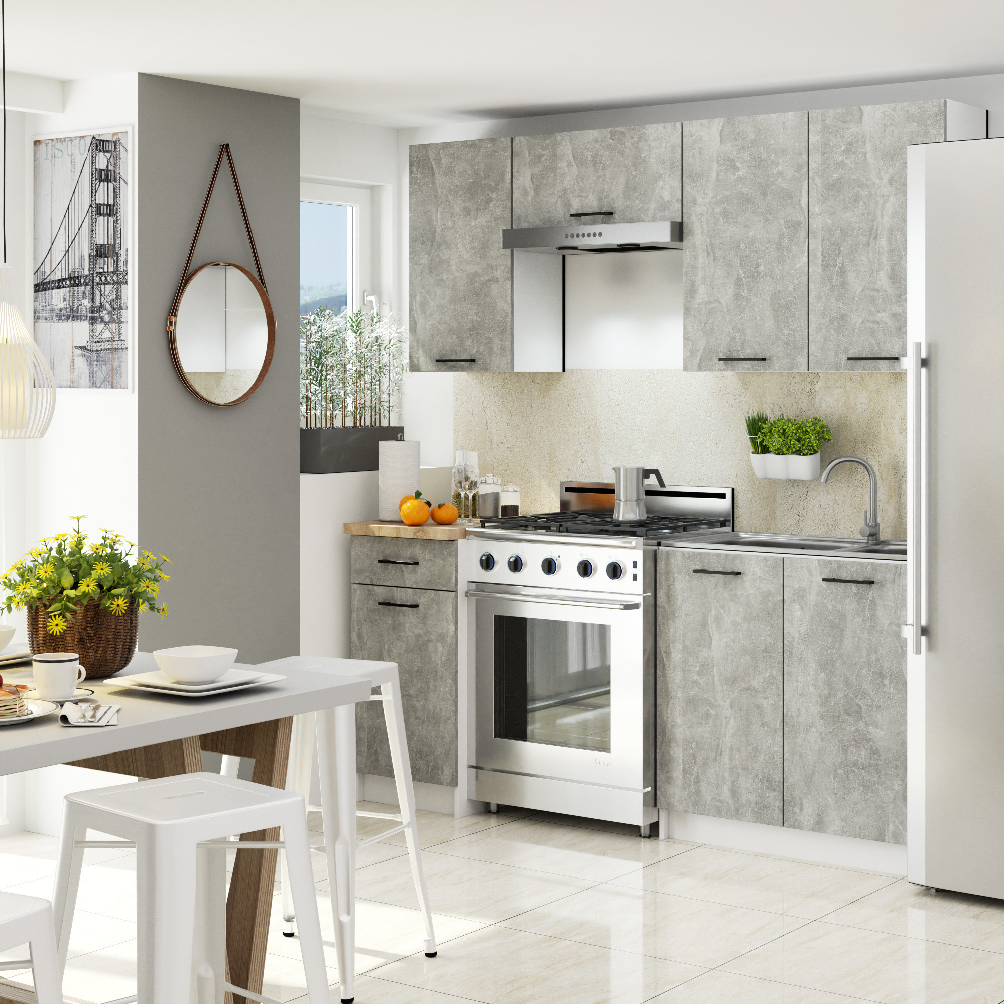 Horní kuchyňská skříňka OLIWIA W50 H720 bílá / beton