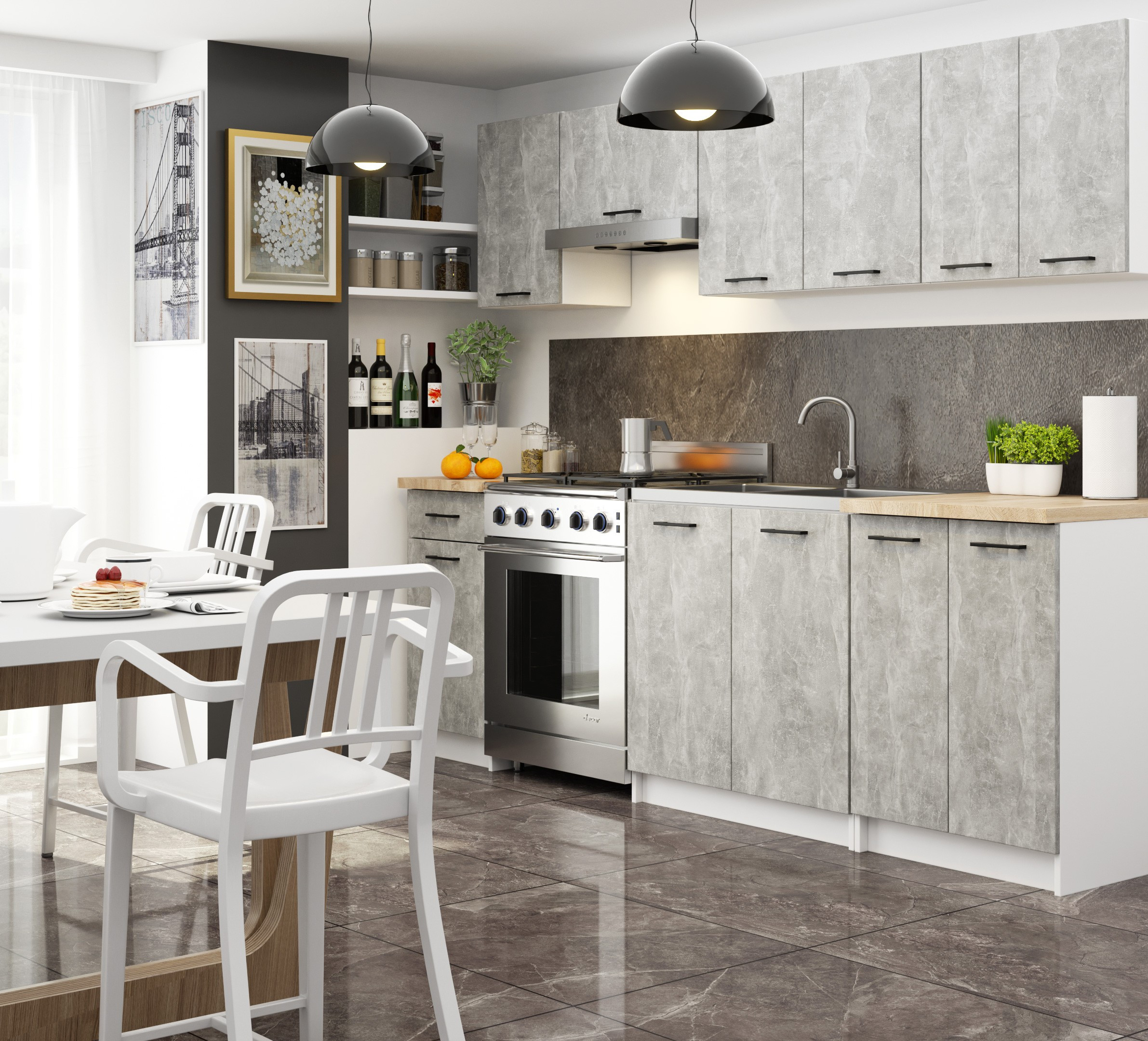 Horní kuchyňská skříňka OLIWIA W60OK bílá / beton