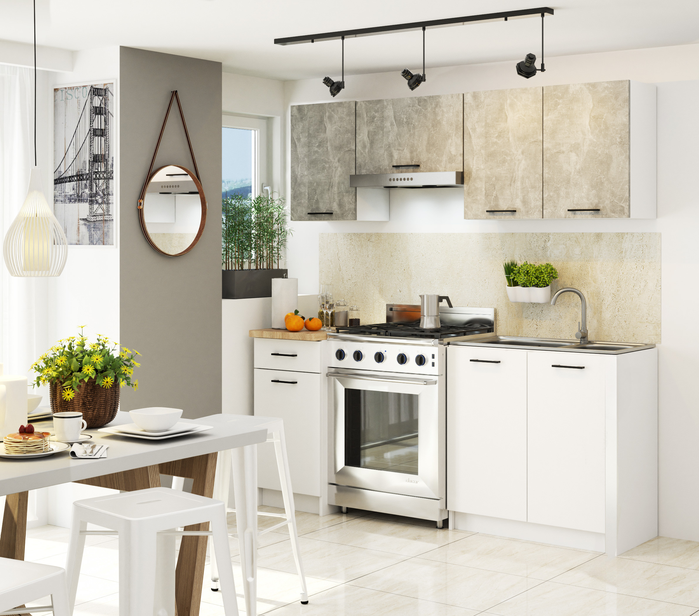 Horní kuchyňská skříňka OLIWIA W60OK bílá / beton