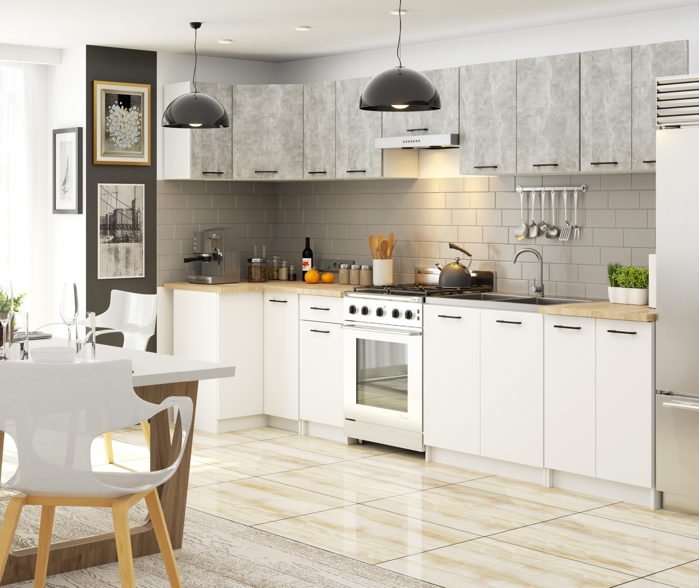 Horní kuchyňská skříňka OLIWIA W80 H580 bílá / beton