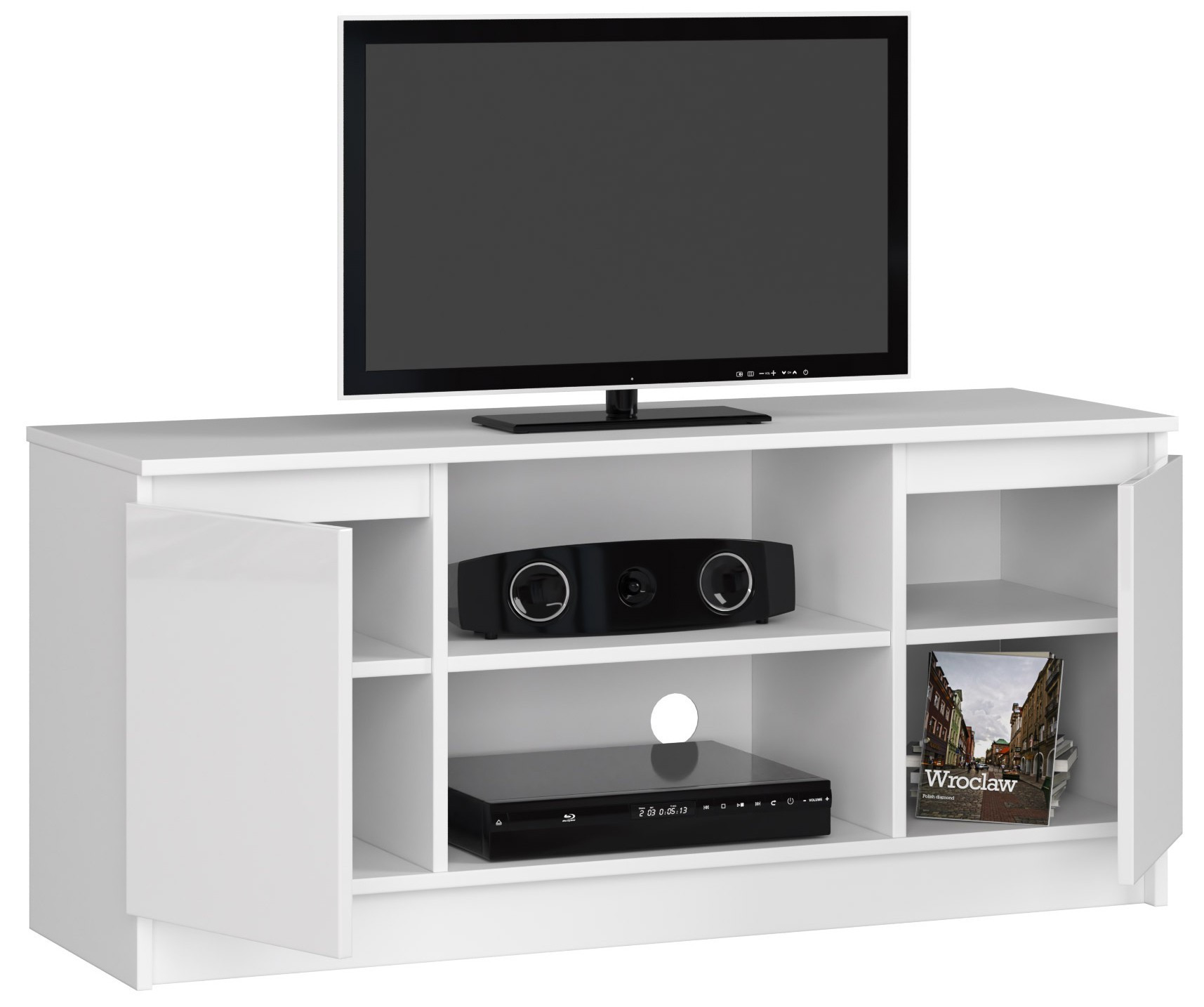 Stolek pod TV RTV 120 2D 1P bílý, lesk