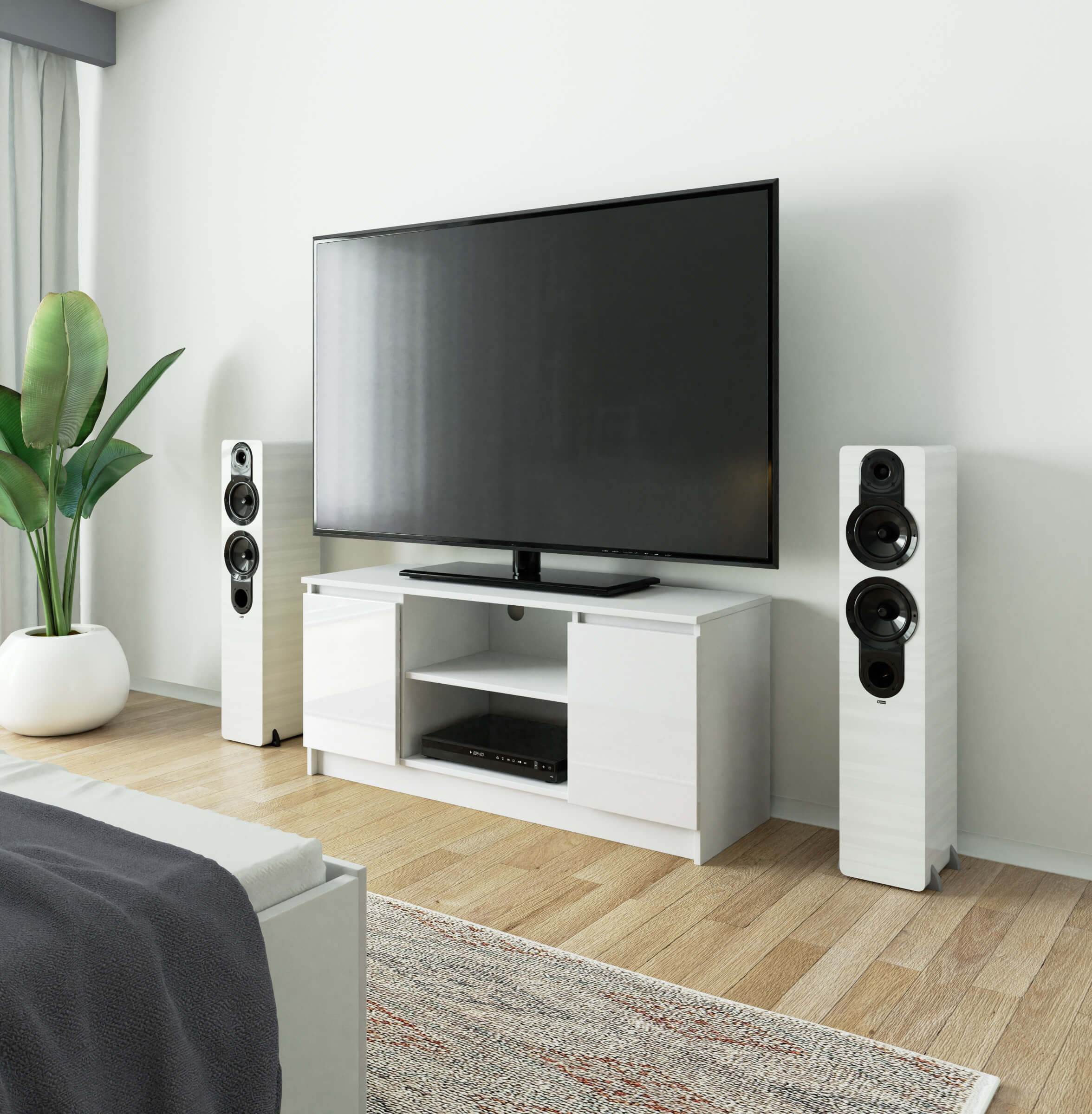 Stolek pod TV RTV 120 2D 1P bílý, lesk