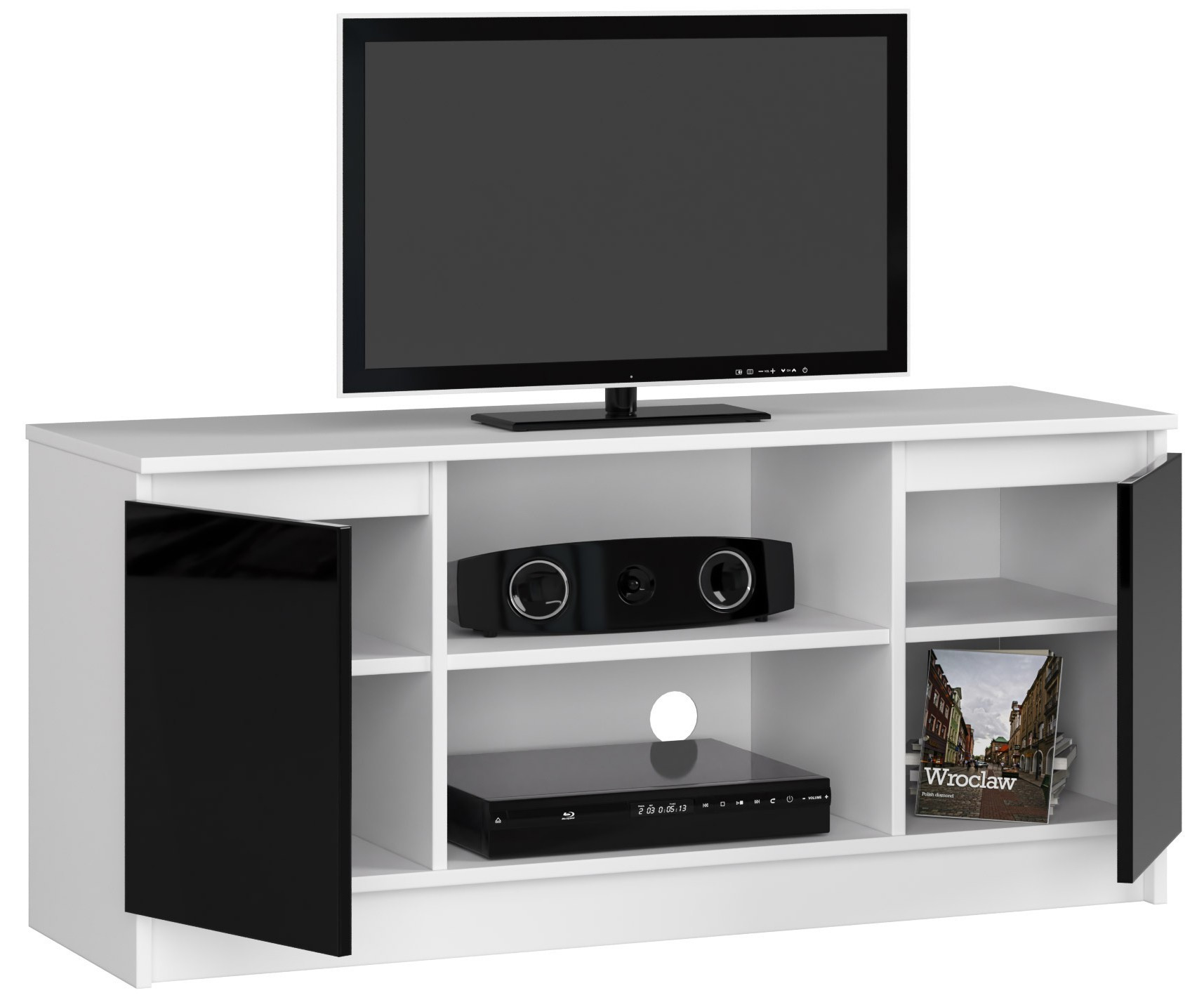 Stolek pod TV RTV 120 2D 1P černý, lesk