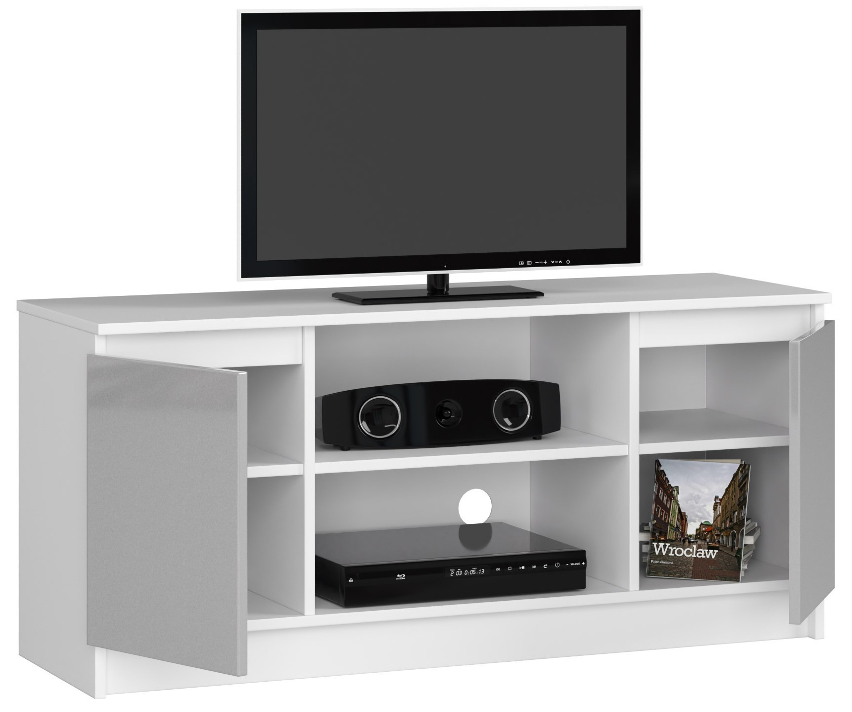 Stolek pod TV RTV 120 2D 1P metalický, lesk