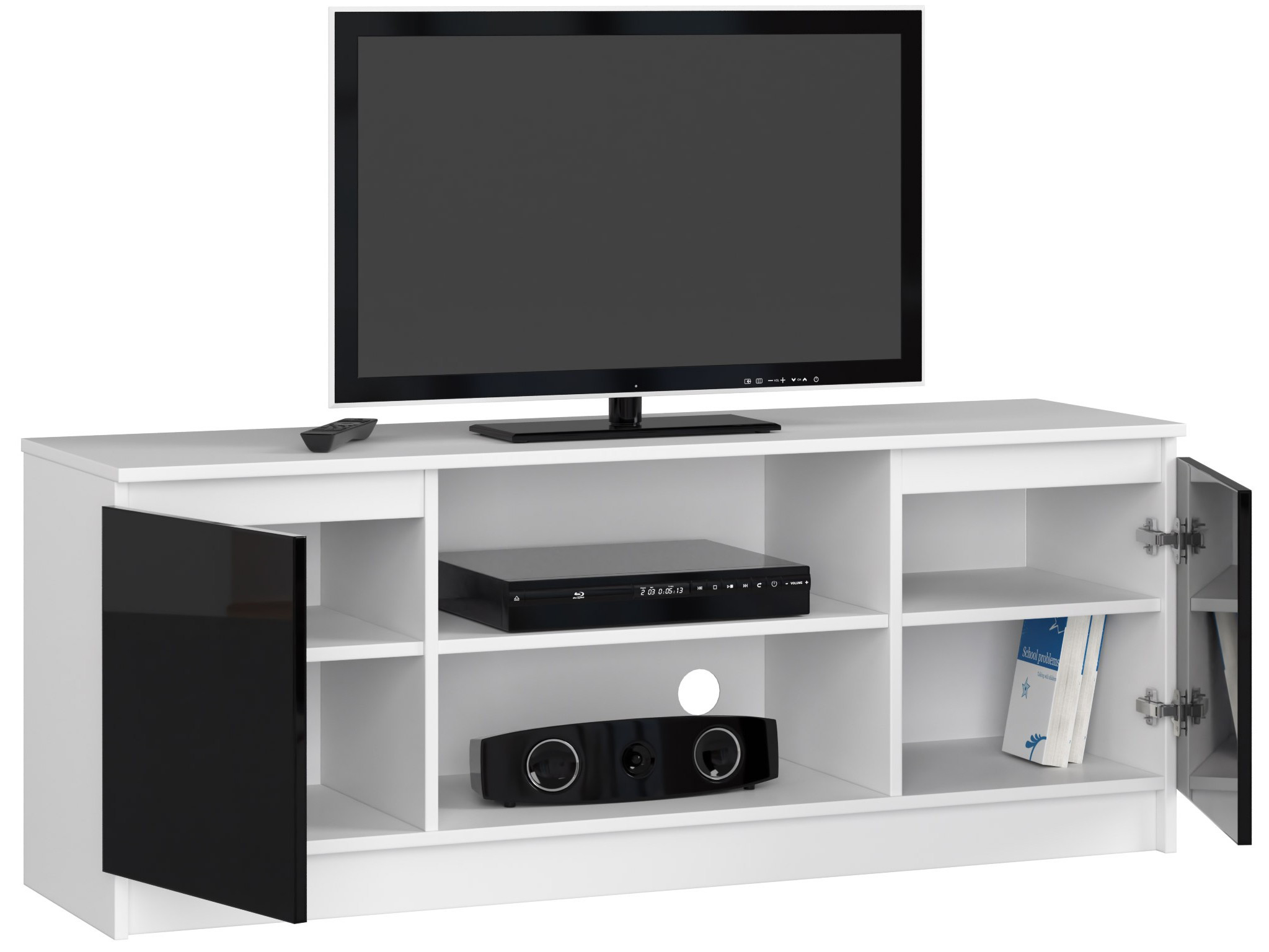 Stolek pod TV RTV 140 2D 1P bílý / černý, lesk