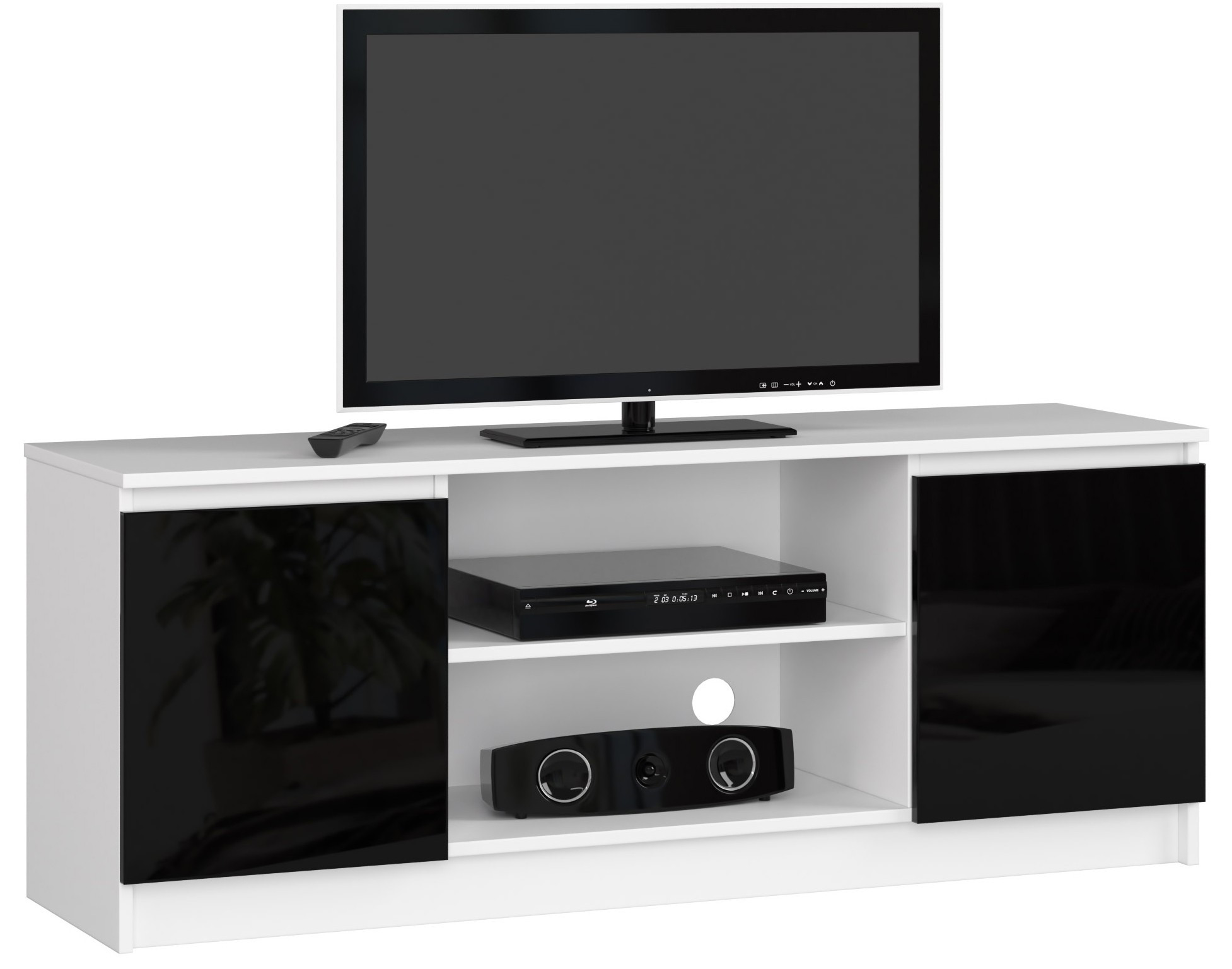 Stolek pod TV RTV 140 2D 1P bílý / černý, lesk