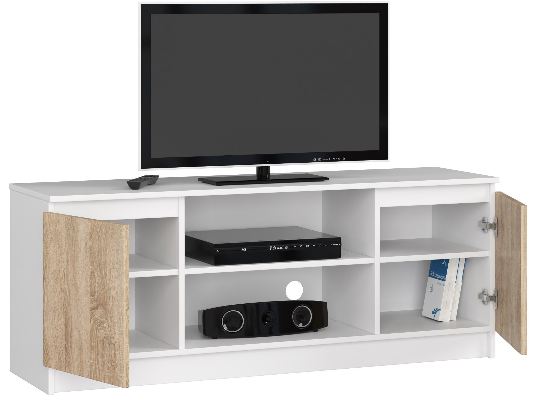 Stolek pod TV RTV 140 2D 1P bílý / sonoma