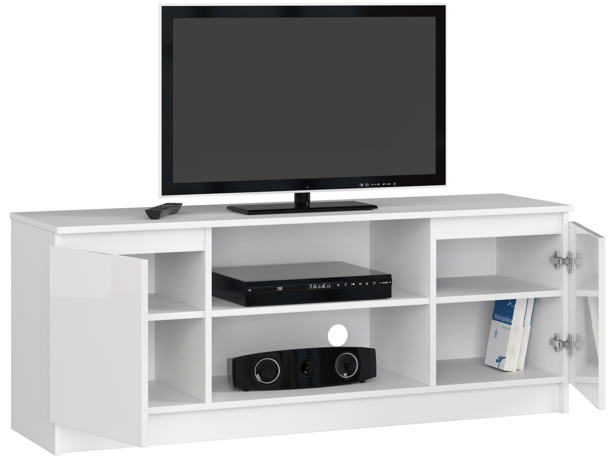 Stolek pod TV RTV 140 2D 1P bílý, lesk