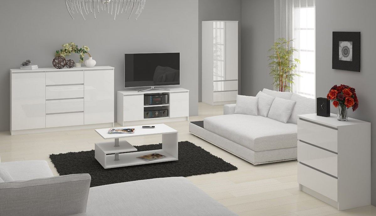Stolek pod TV RTV 140 2D 1P bílý, lesk