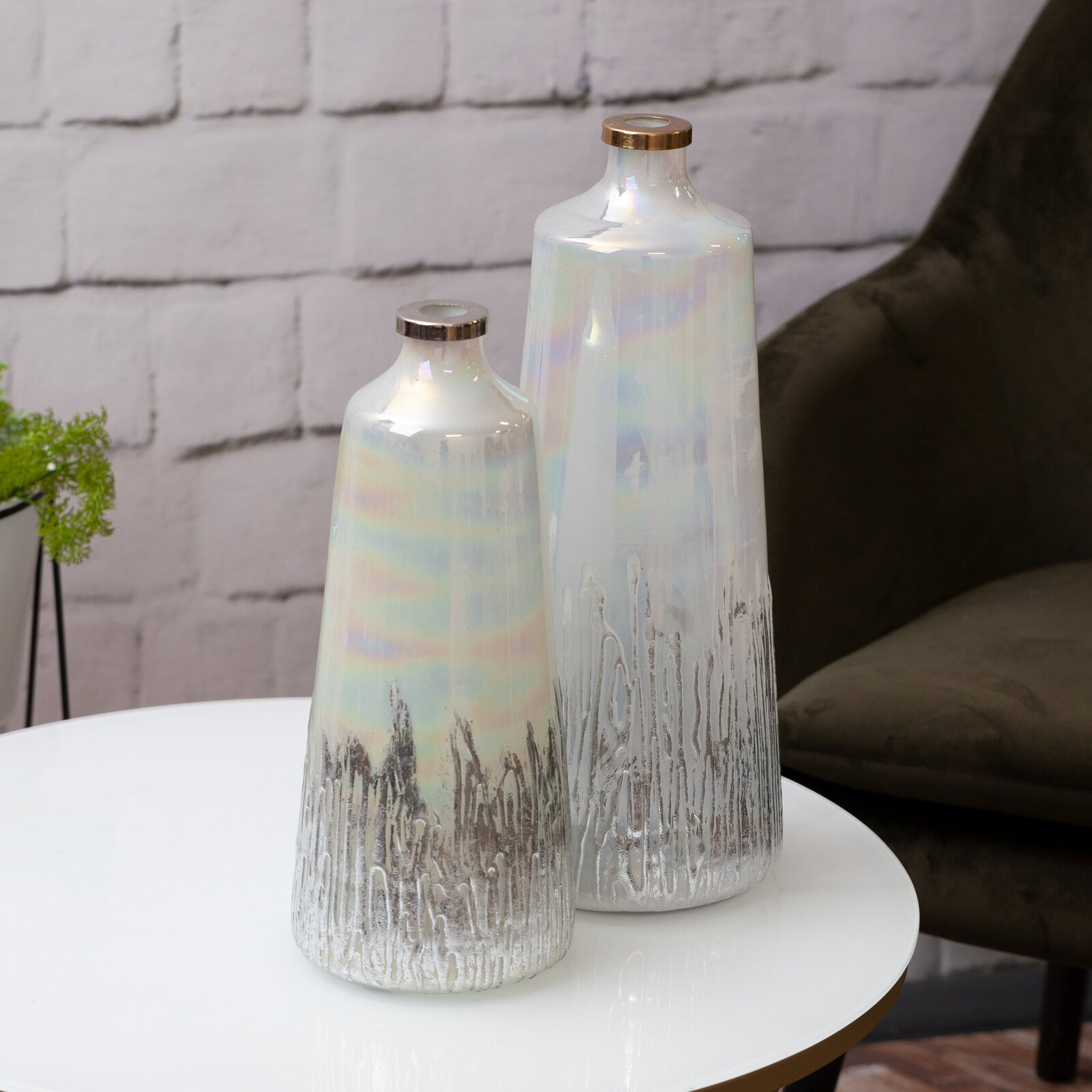 Váza ADEN 02 krémová / stříbrná