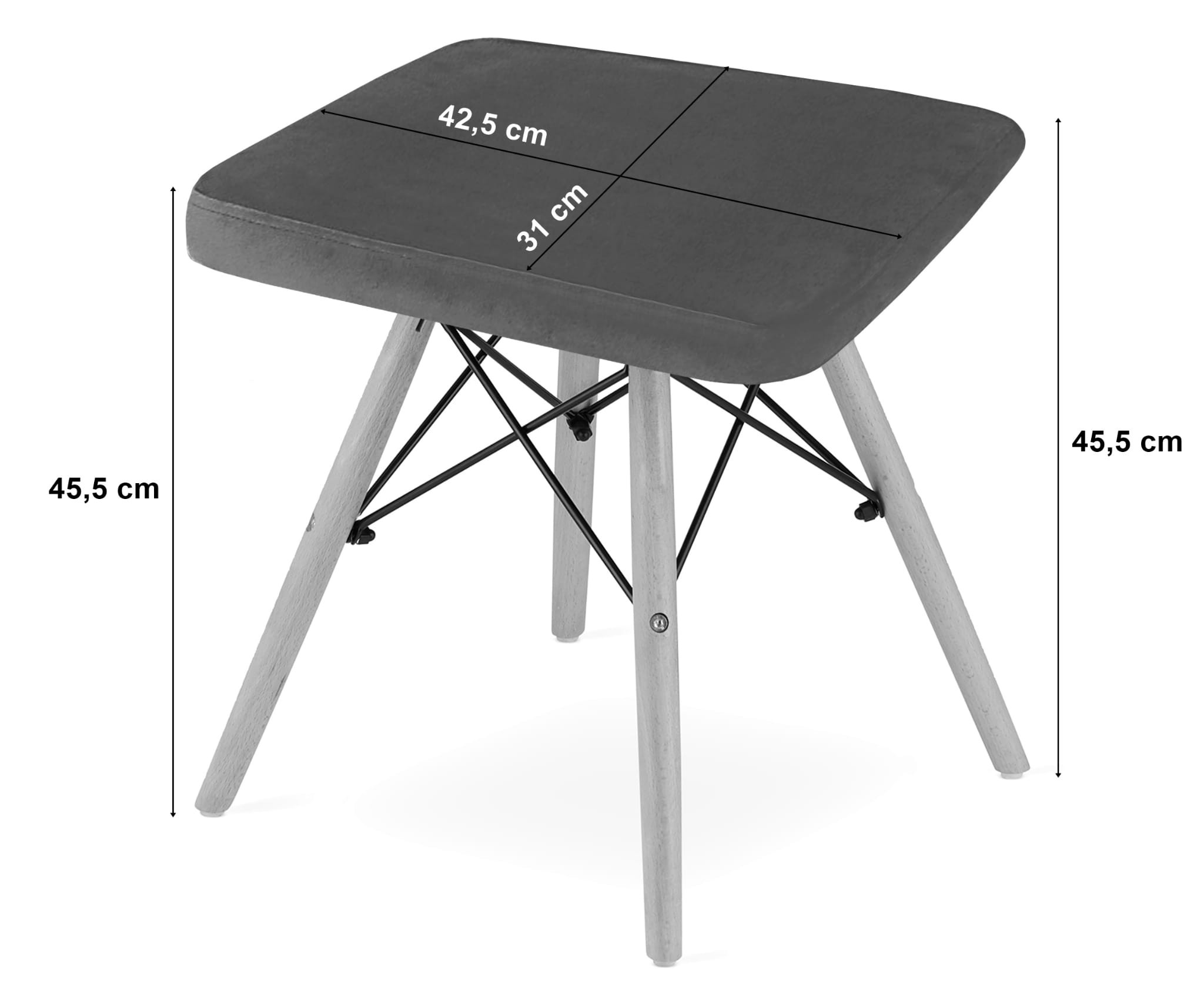 Set čtyř taburetek WERK sametové šedé (hnědé nohy) 4ks