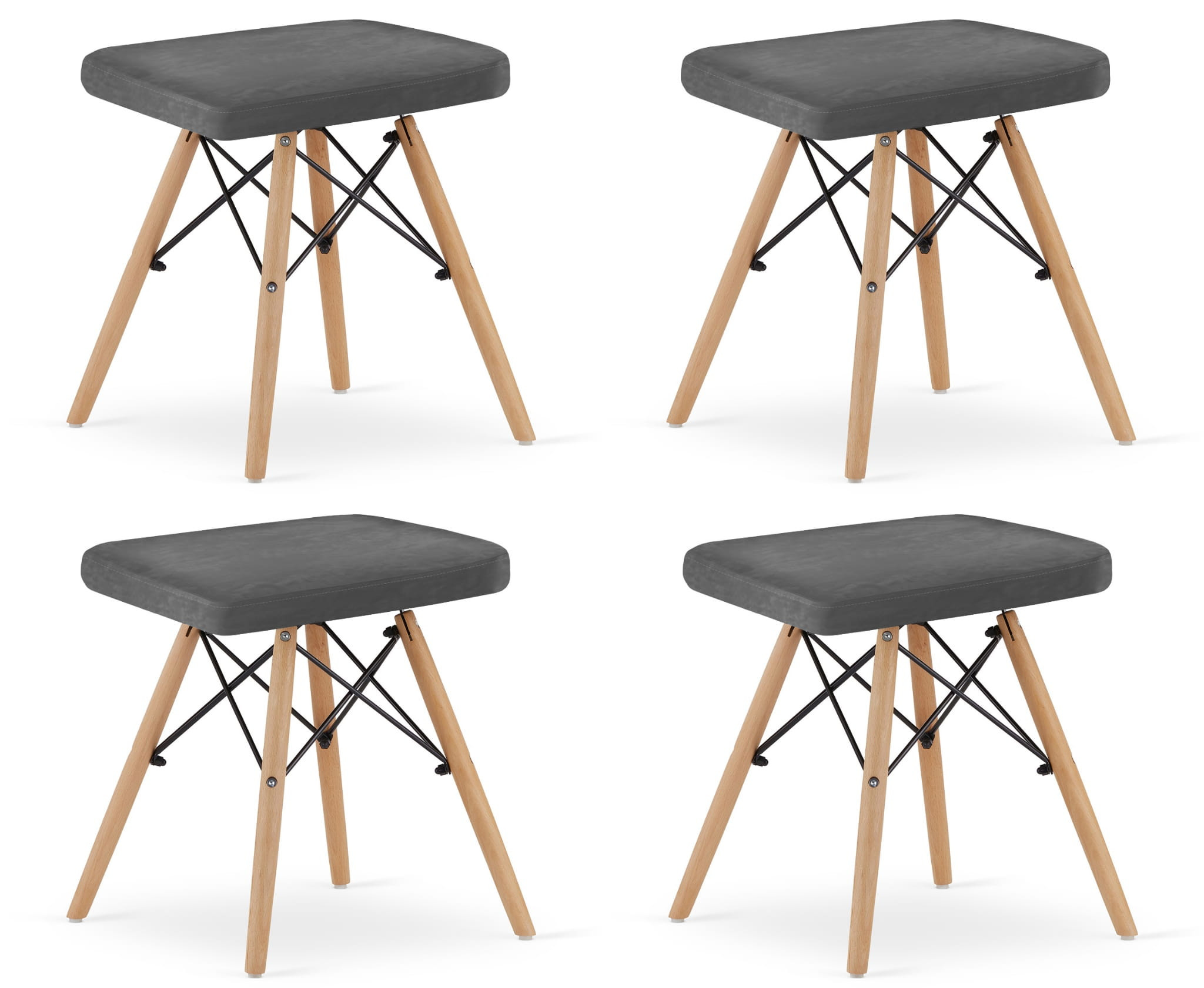 Set čtyř taburetek WERK sametové šedé (hnědé nohy) 4ks