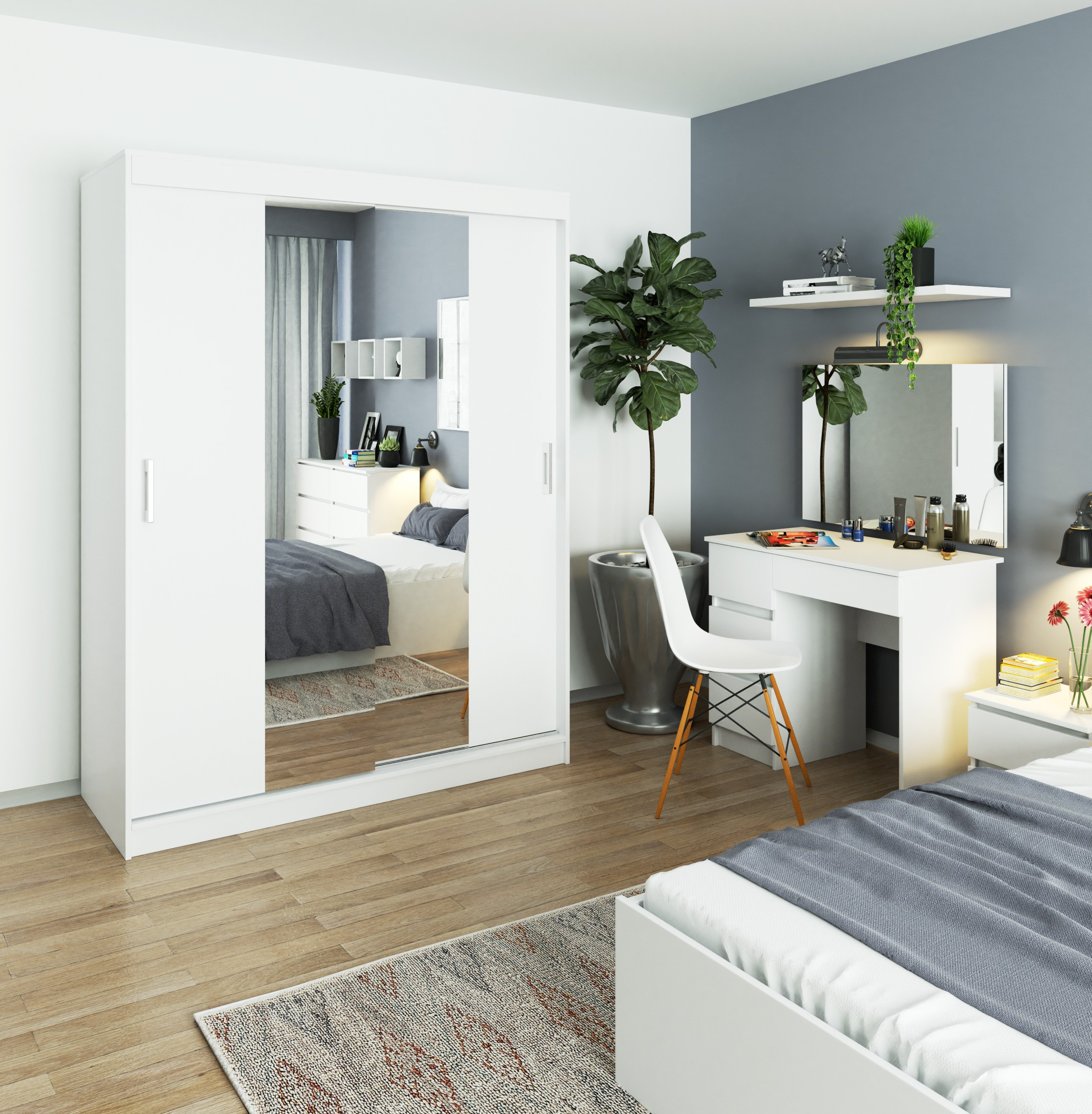 Toaletní stolek se zrcadlem T-6/SL 900x600 pravý, bílý