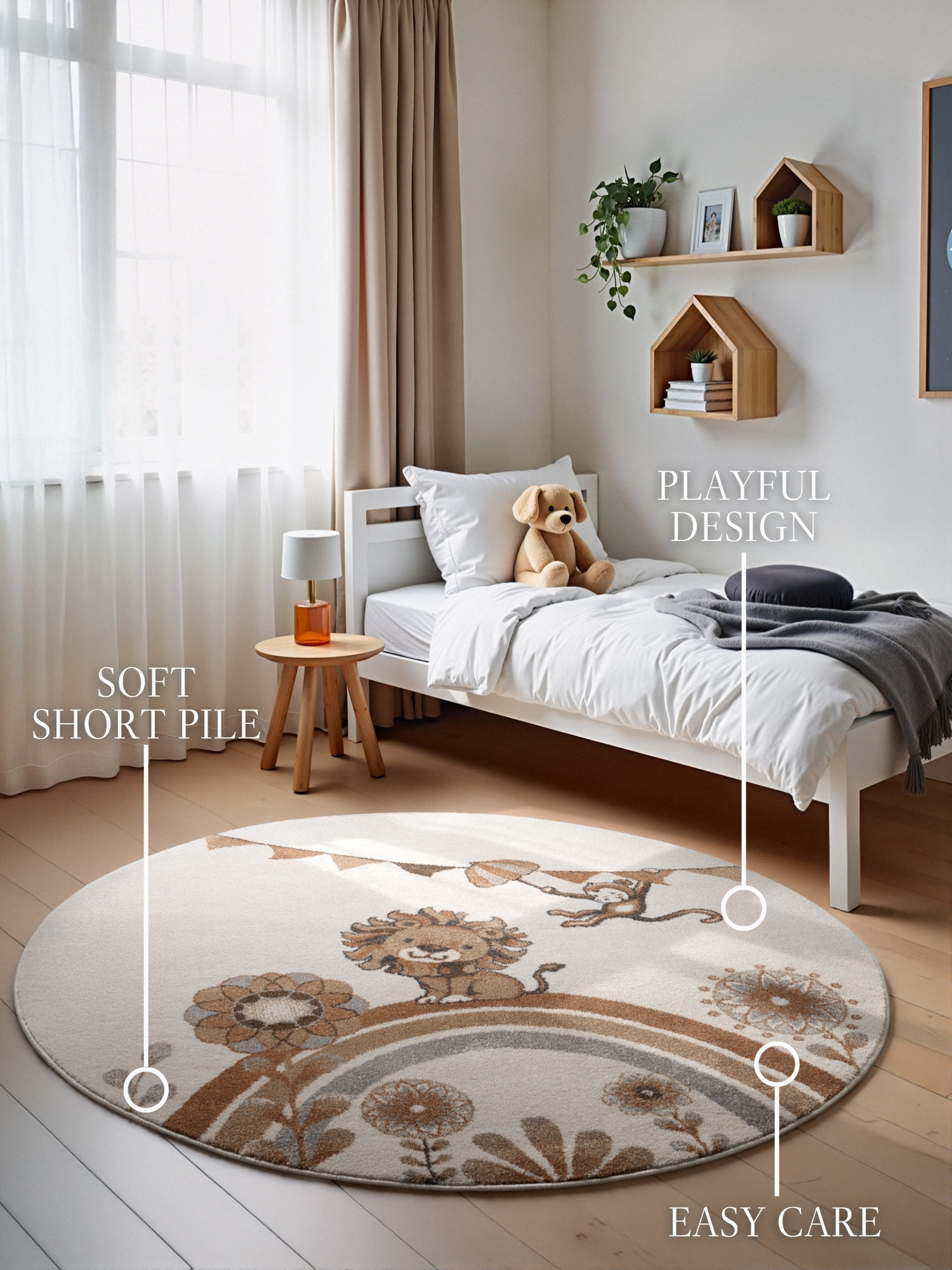 Koberec Villeroy & Boch BOHO KIDS Roar like a Lion krémový kruh