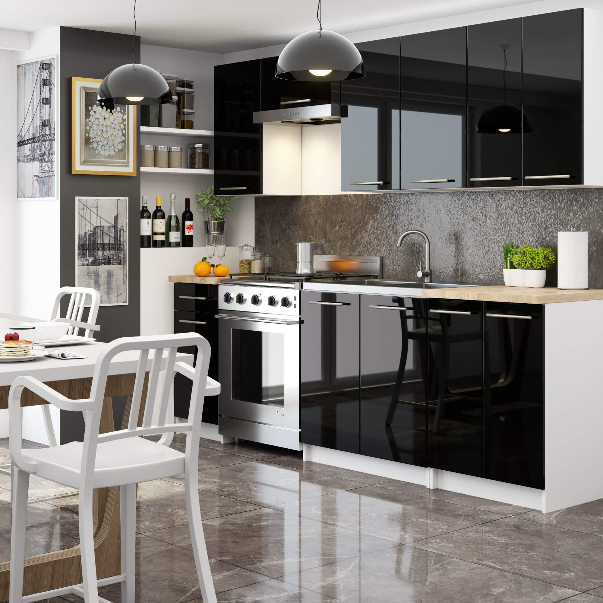 Horní kuchyňská skříňka OLIWIA W 40 H720 bílá / černá, lesk
