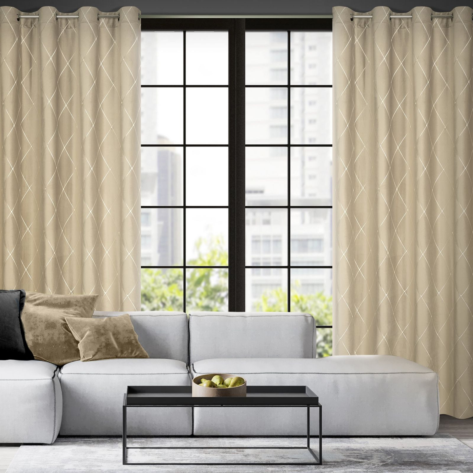 Hotový závěs PIERRE CARDIN MARGO béžový / zlatý - na průchodkách