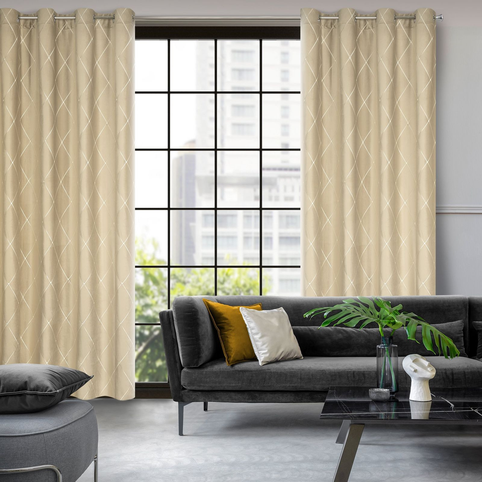 Hotový závěs PIERRE CARDIN MARGO béžový / zlatý - na průchodkách