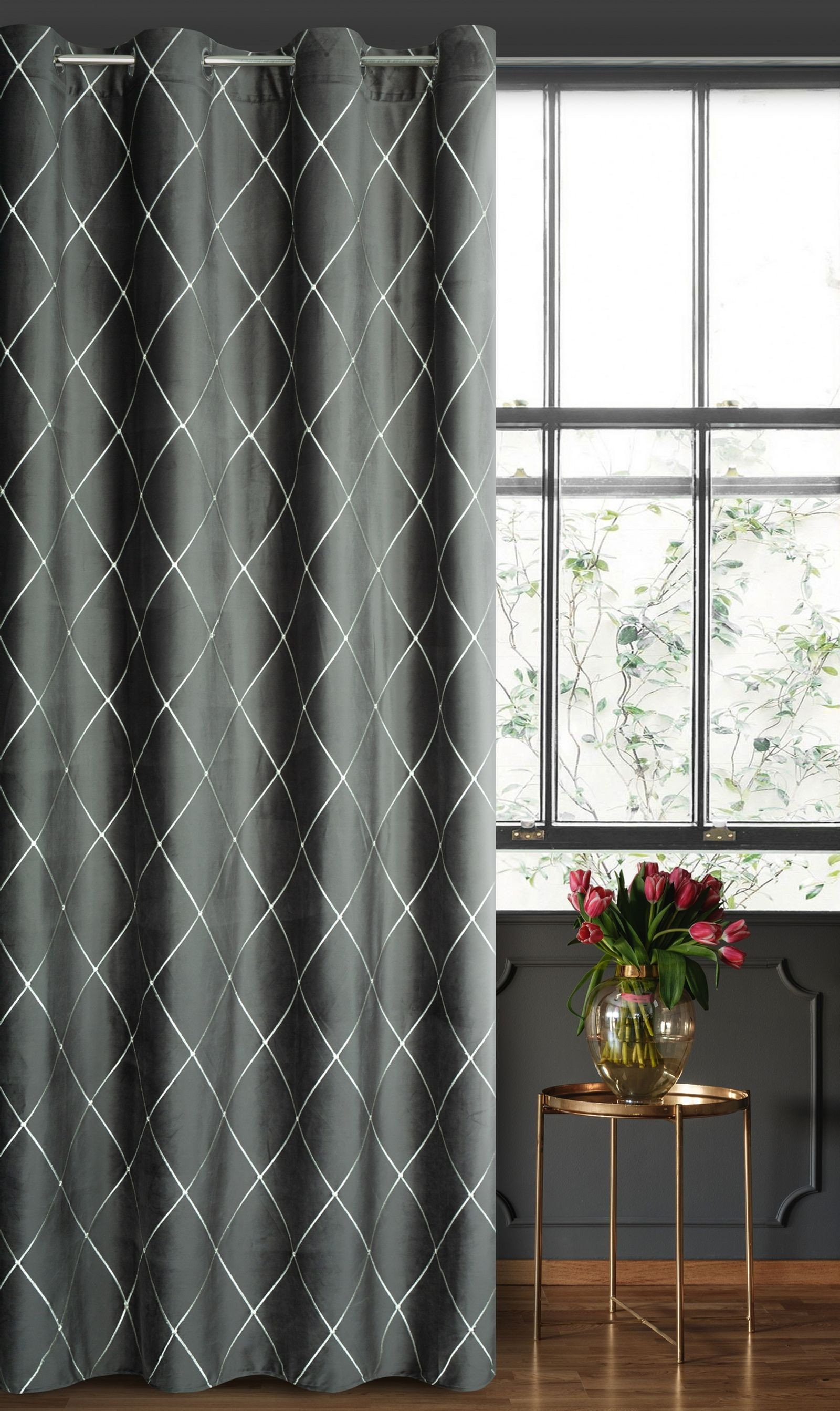 Hotový závěs PIERRE CARDIN MARGO šedý / stříbrný - na průchodkách