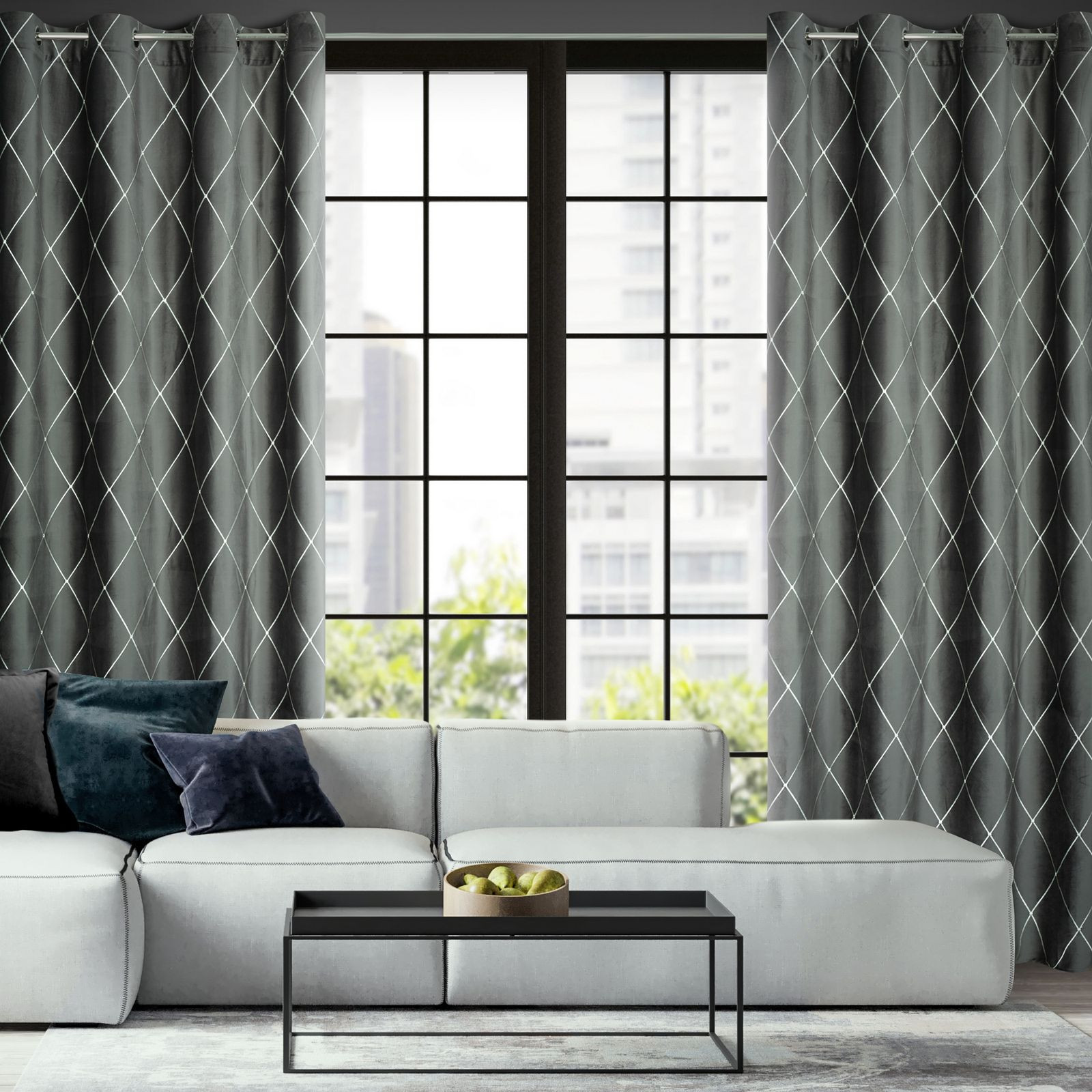 Hotový závěs PIERRE CARDIN MARGO šedý / stříbrný - na průchodkách