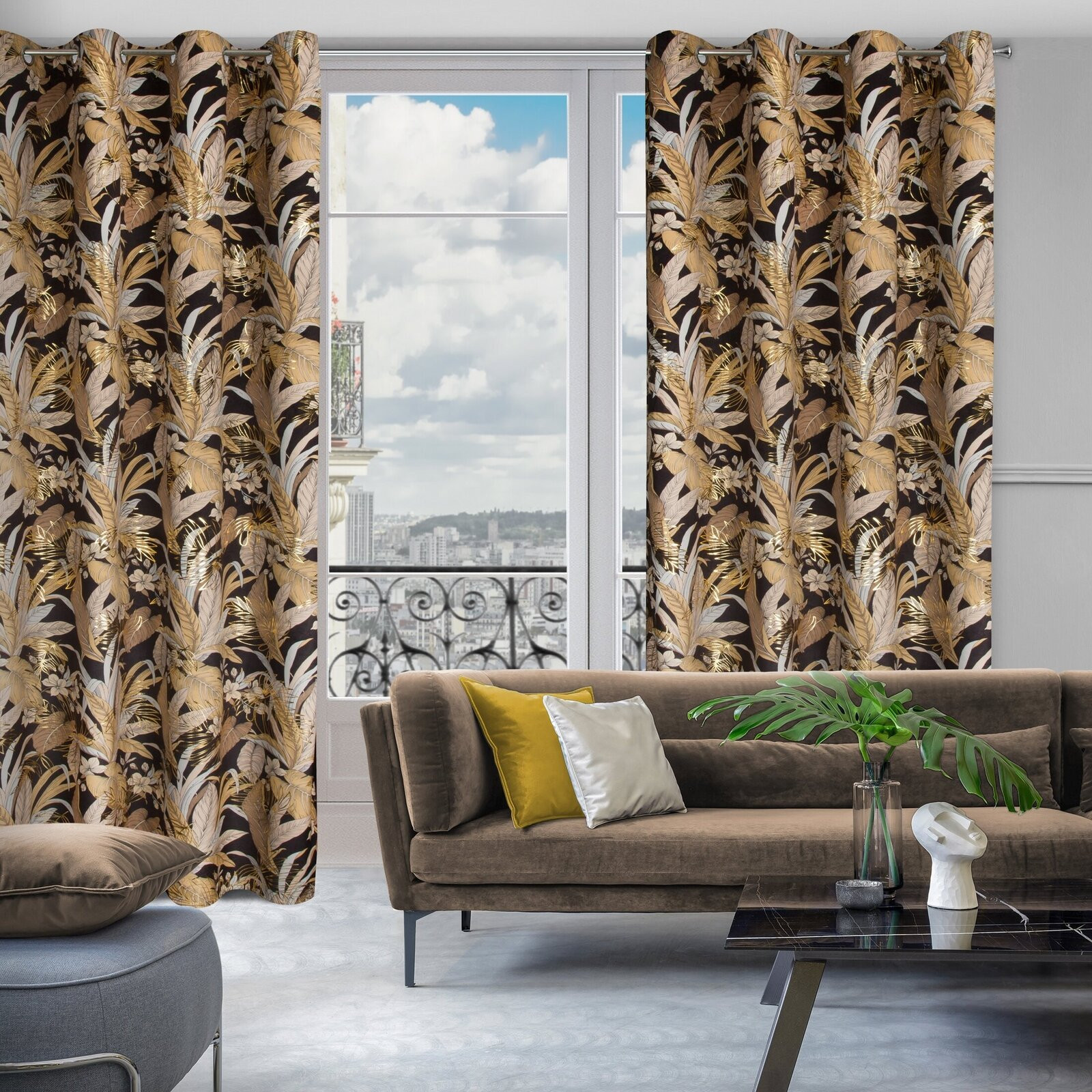 Hotový závěs ADEL černo-zlatý - na průchodkách