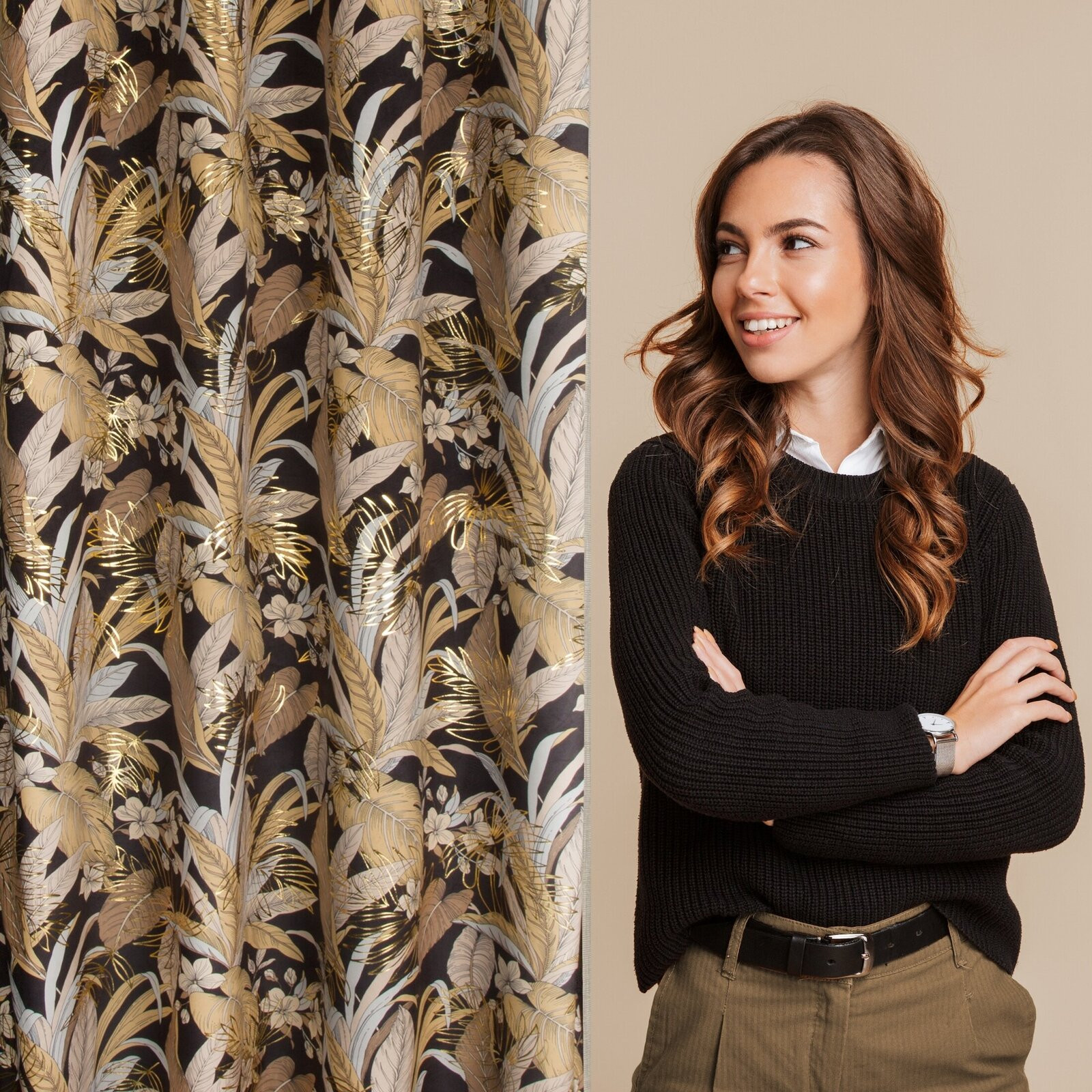 Hotový závěs ADEL černo-zlatý - na průchodkách