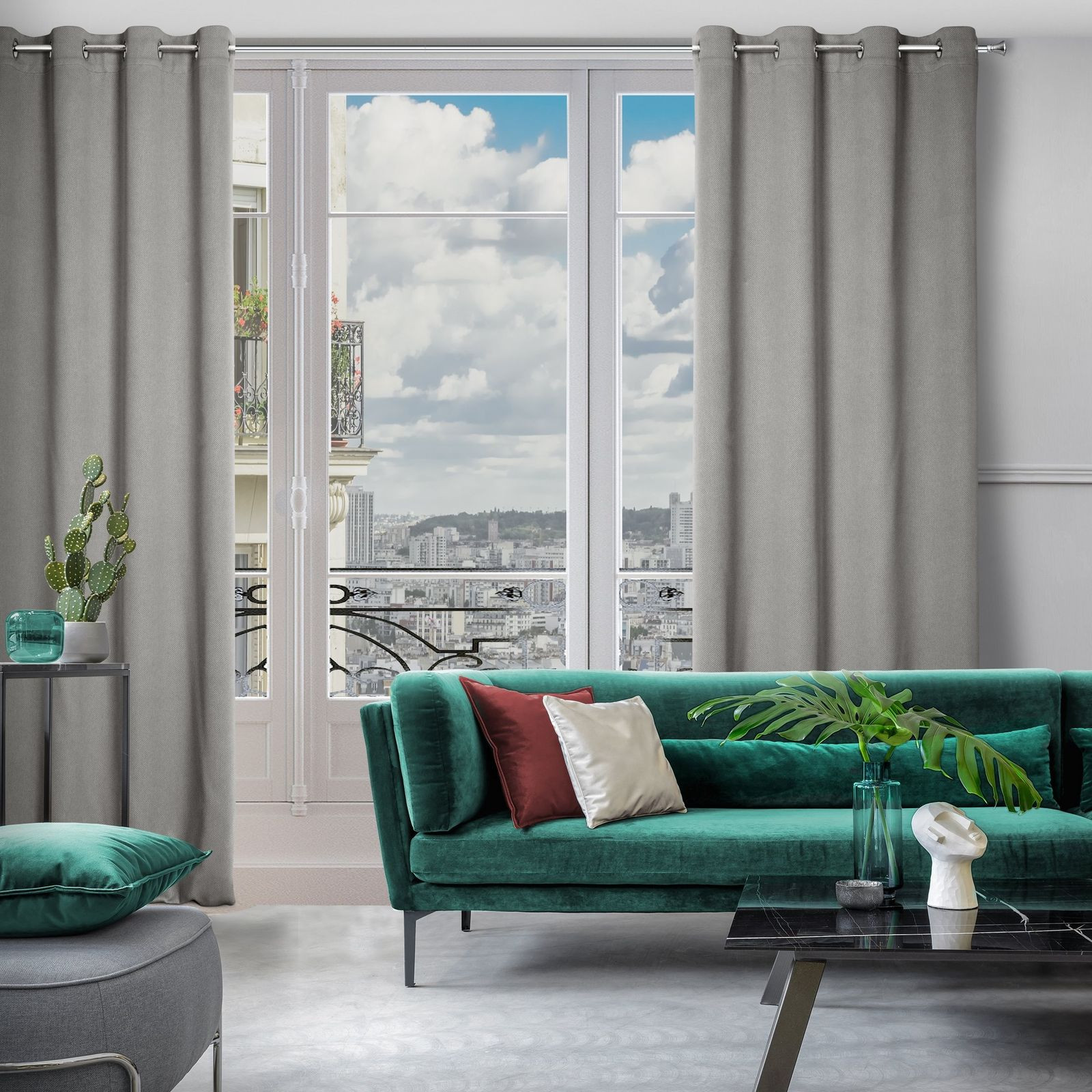 Hotový závěs AMARO šedý / béžový