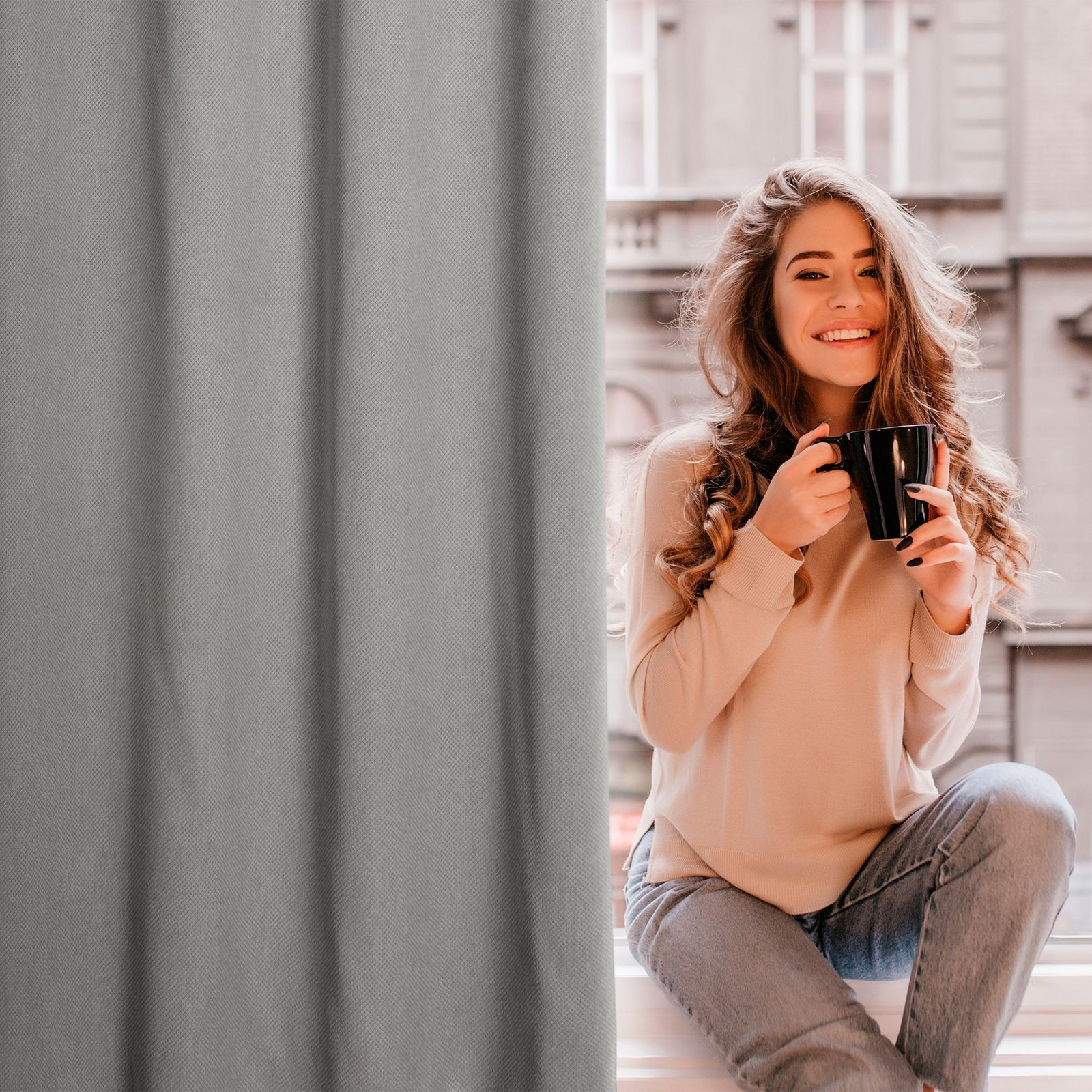 Hotový závěs AMARO šedý / béžový