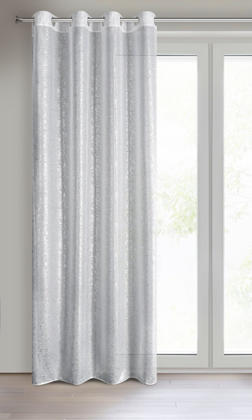 Hotový závěs D91 MILY bílý / stříbrný - na průchodkách