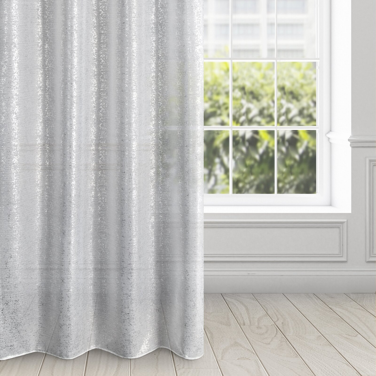 Hotový závěs D91 MILY bílý / stříbrný - na průchodkách