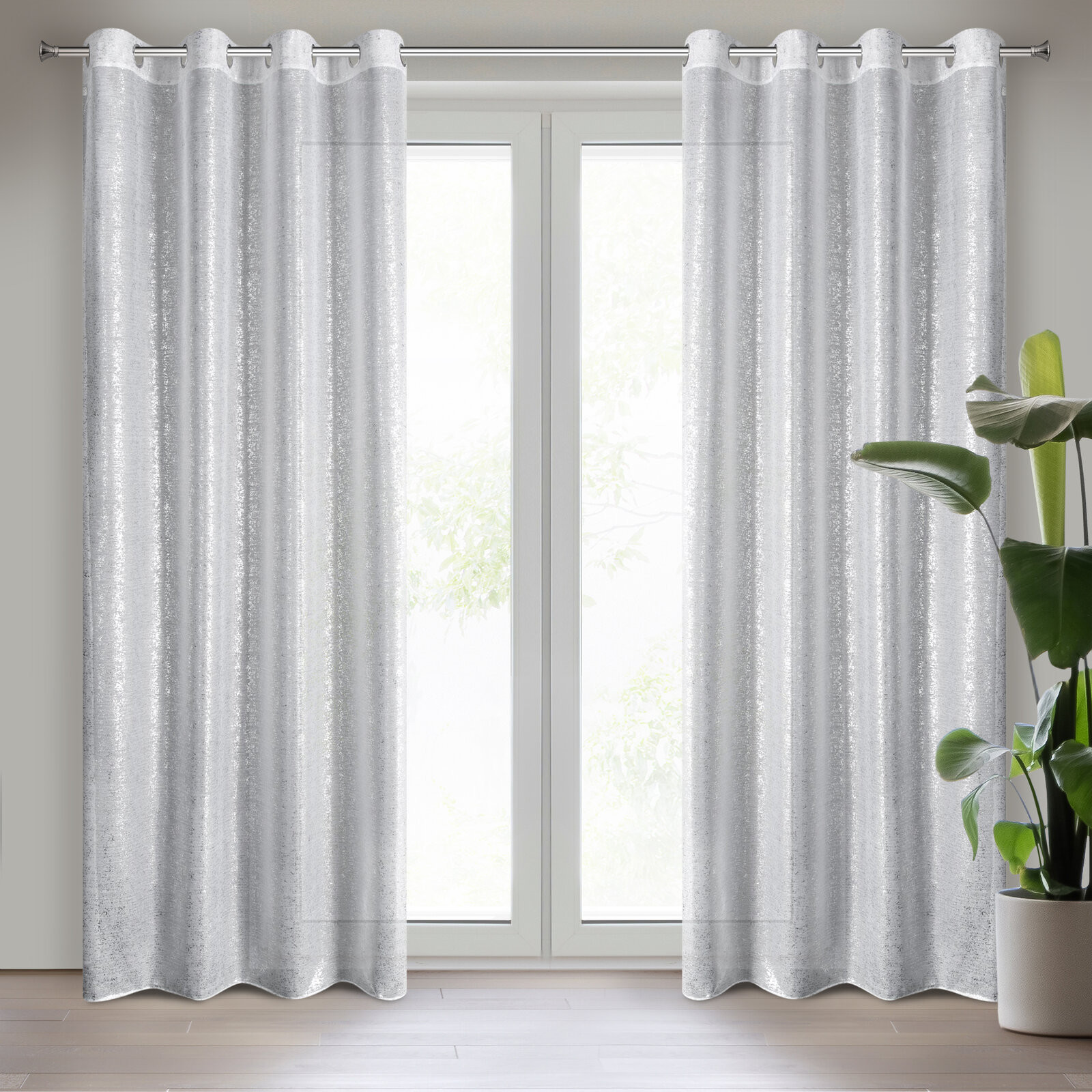 Hotový závěs D91 MILY bílý / stříbrný - na průchodkách