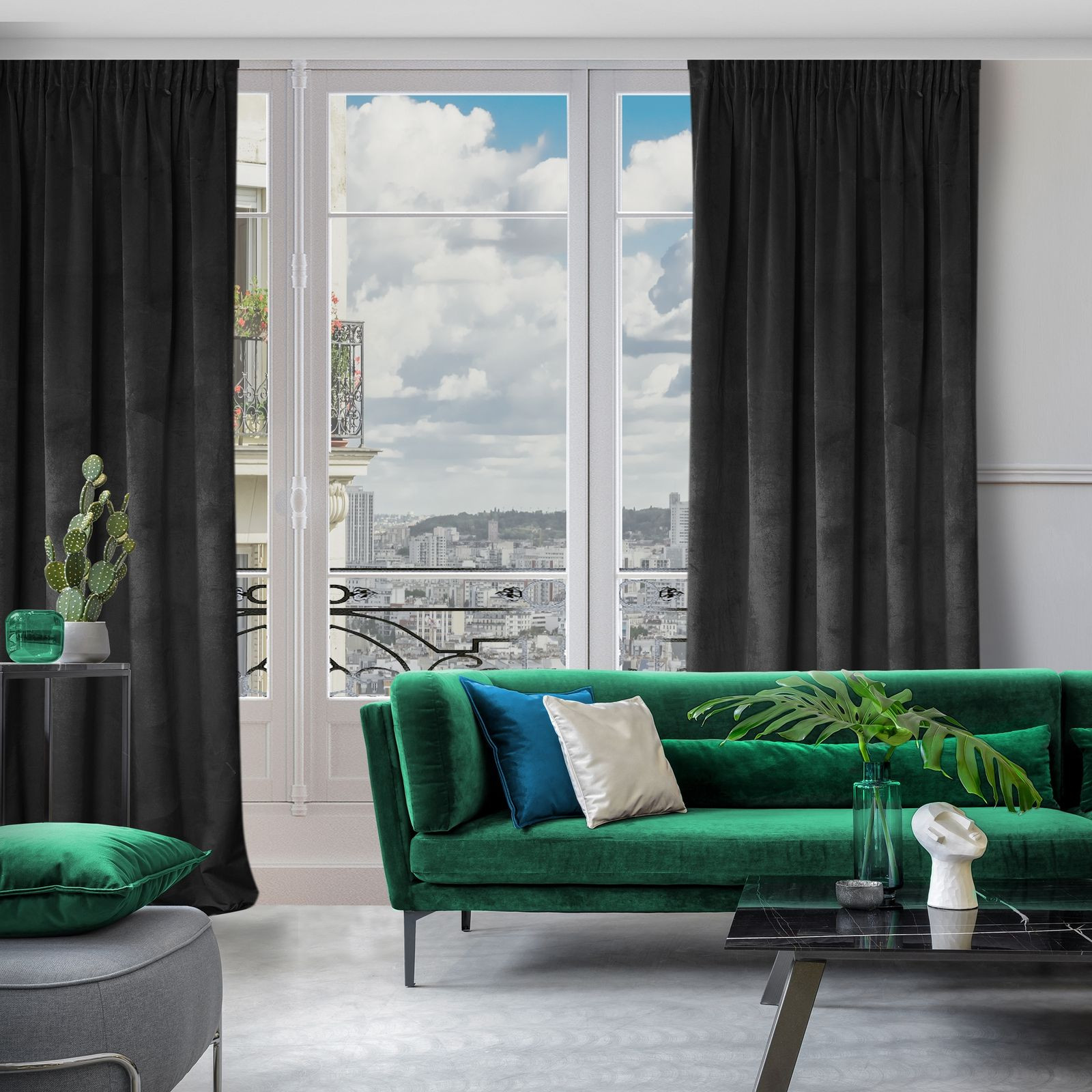 Hotový závěs D91 ROSA černý - na pásce