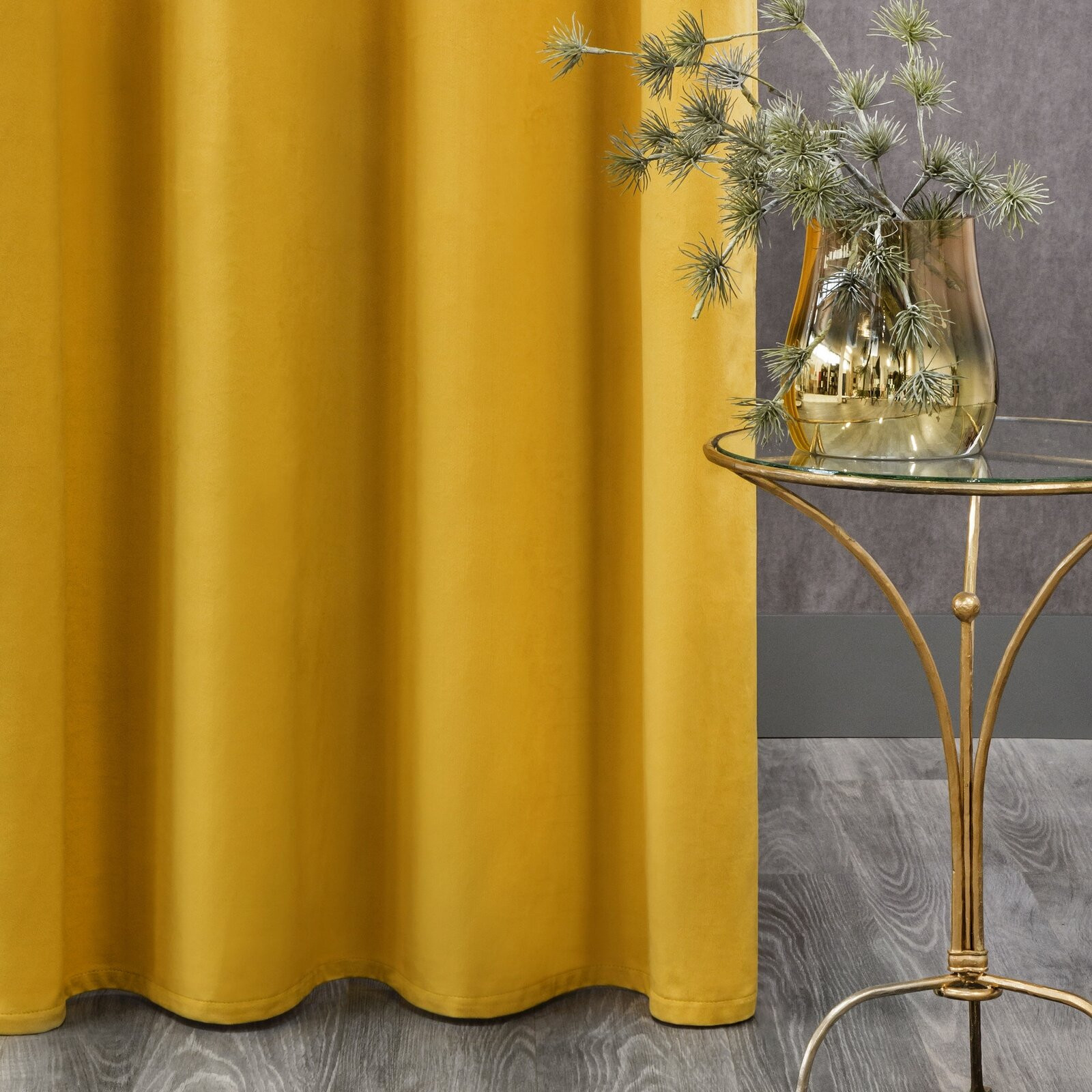 Hotový závěs D91 ROSA hořčicový - na pásce