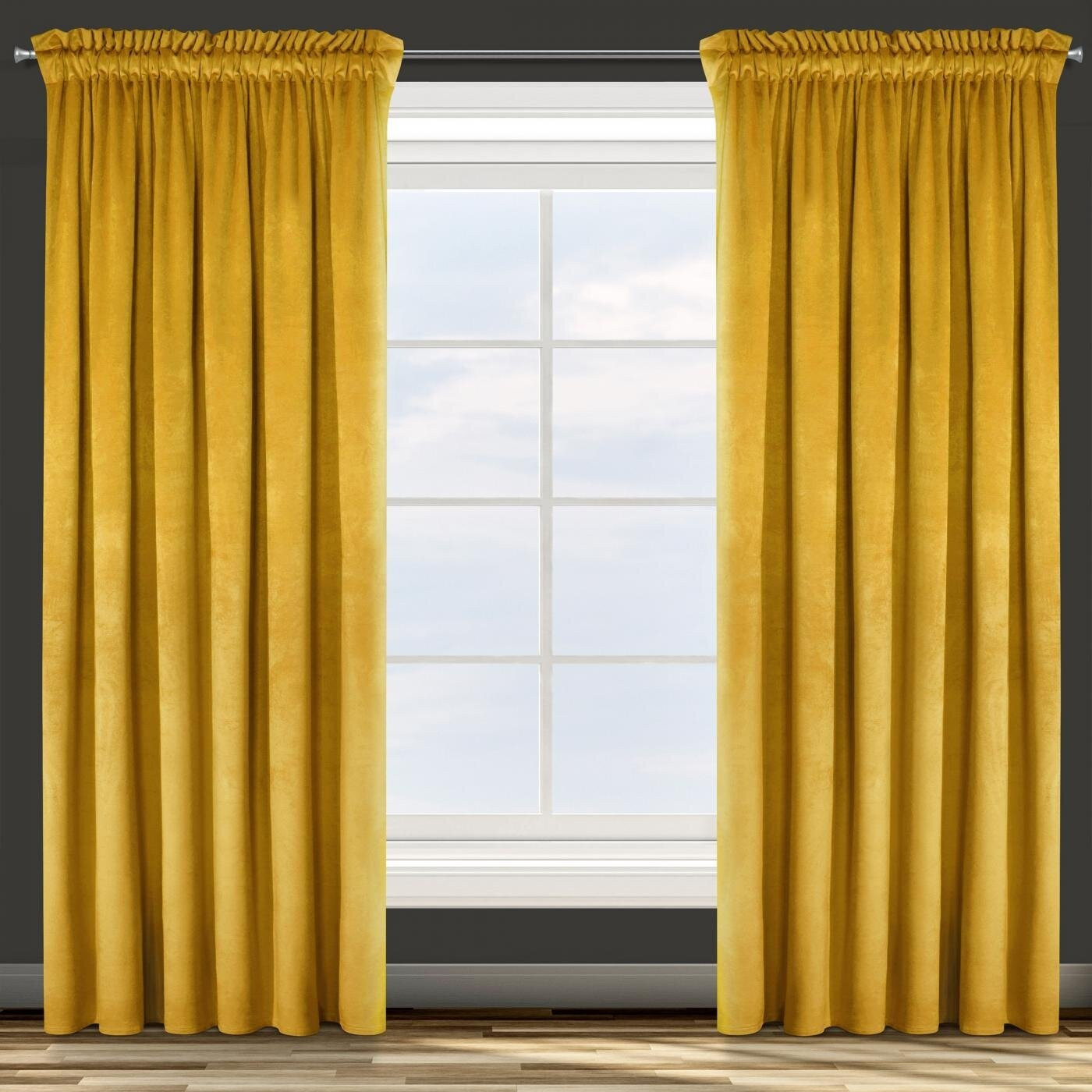 Hotový závěs D91 ROSA hořčicový - na pásce