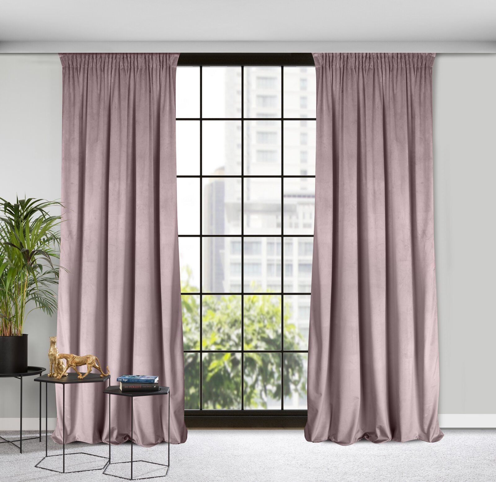 Hotový závěs D91 ROSA pudrově růžový - na pásce