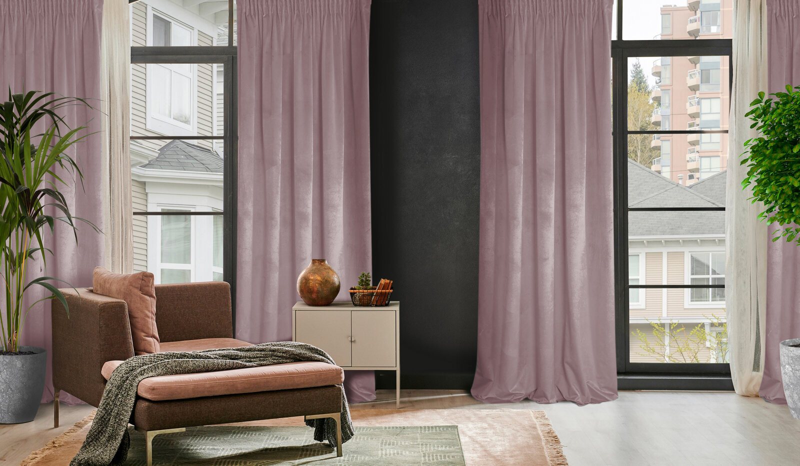 Hotový závěs D91 ROSA pudrově růžový - na pásce