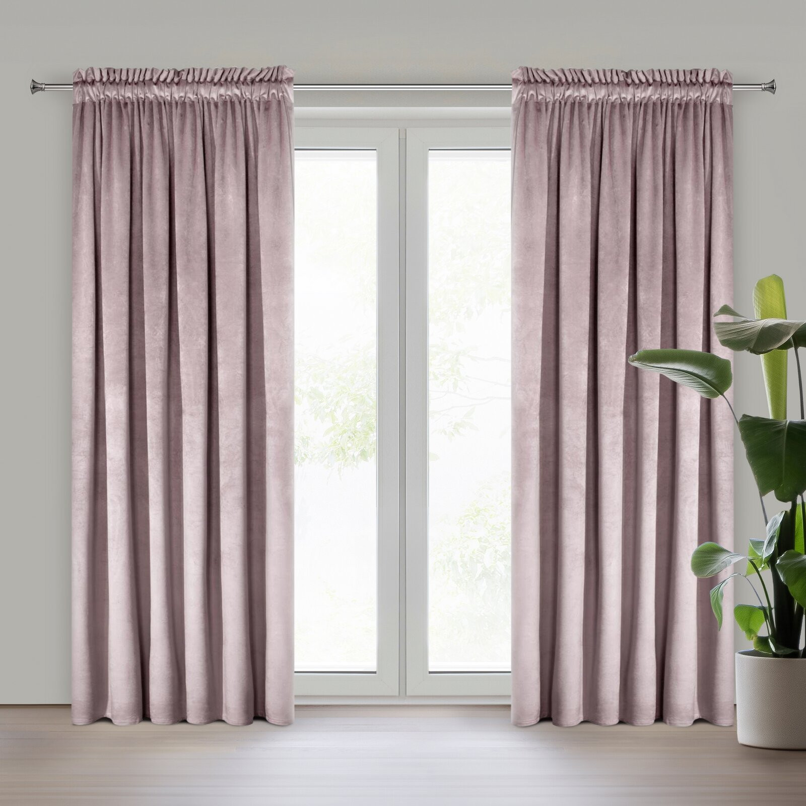 Hotový závěs D91 ROSA pudrově růžový - na pásce