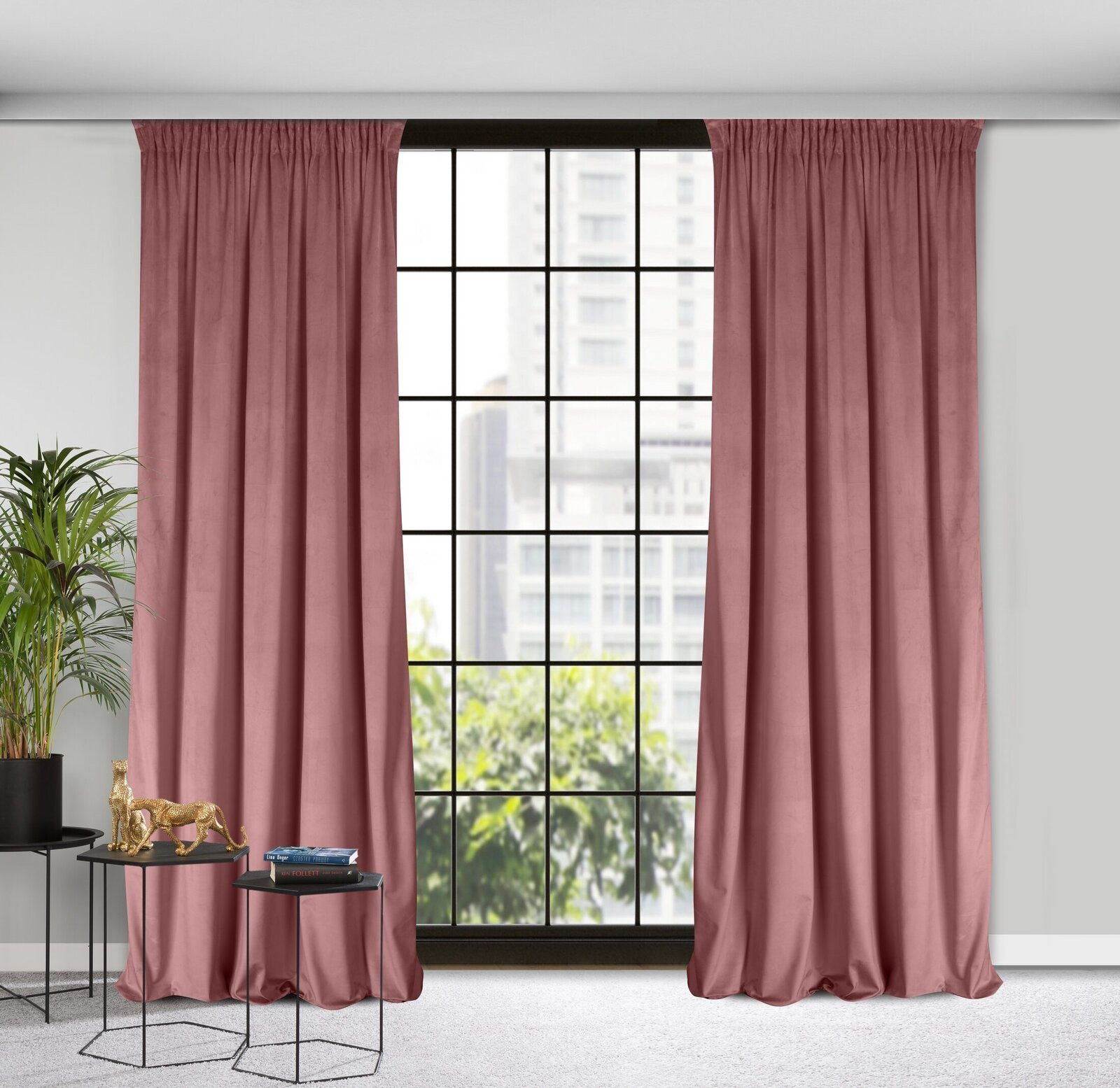 Hotový závěs D91 ROSA tmavě růžový - na pásce