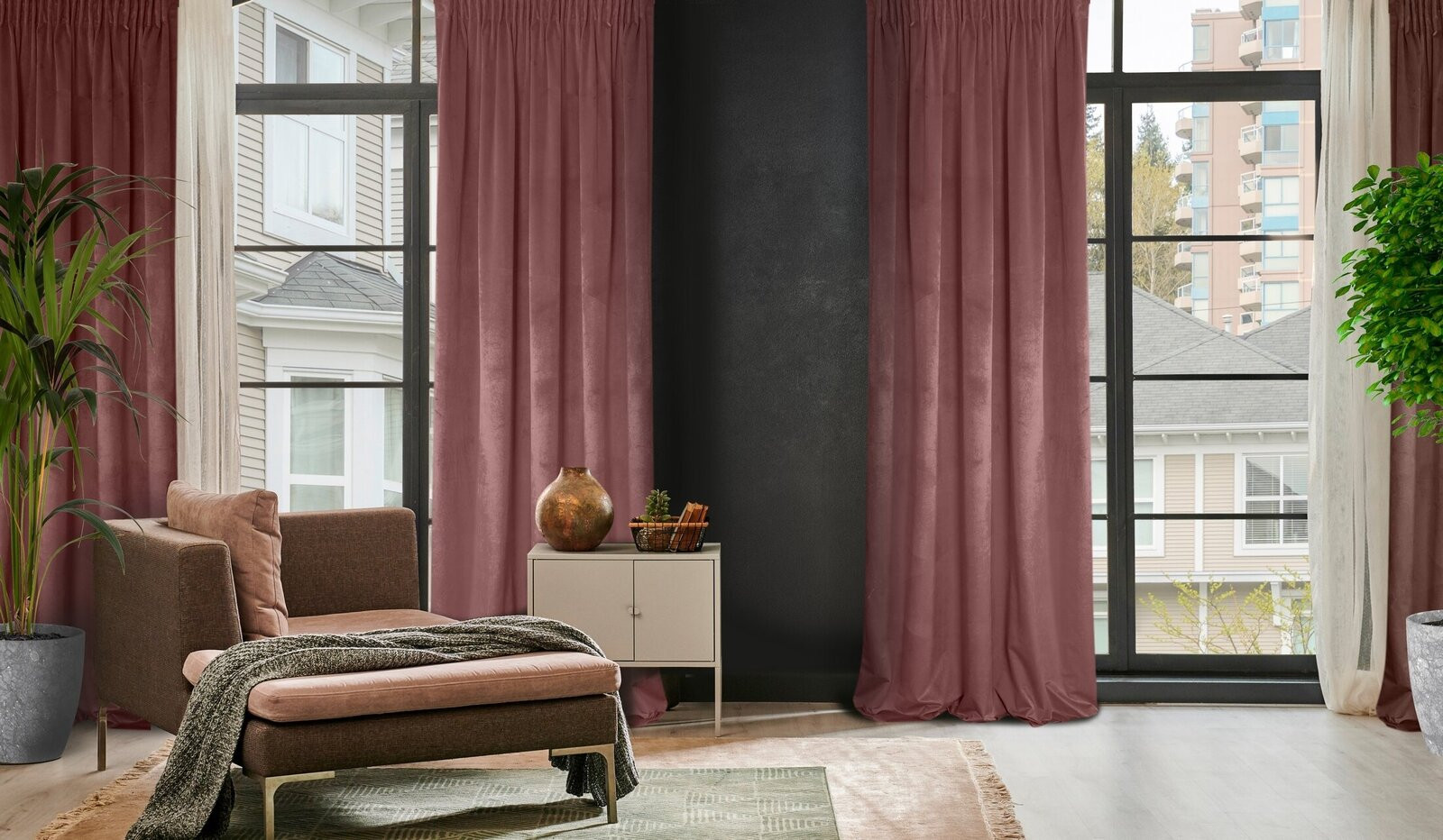 Hotový závěs D91 ROSA tmavě růžový - na pásce