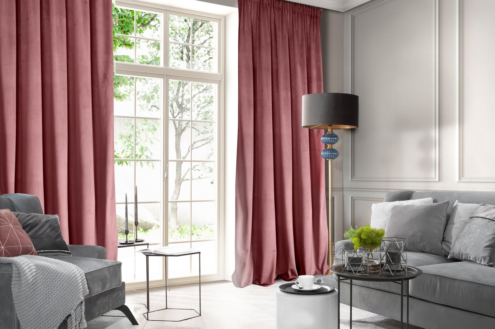 Hotový závěs D91 ROSA tmavě růžový - na pásce