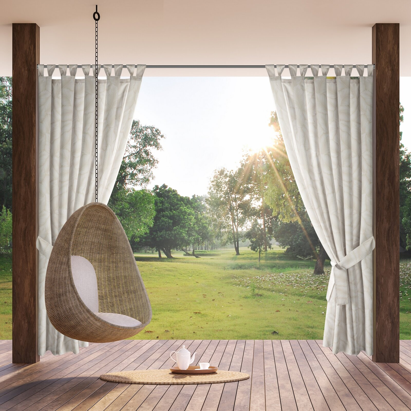 Hotový závěs GARDEN 3 bílý / béžový - na průchodkách